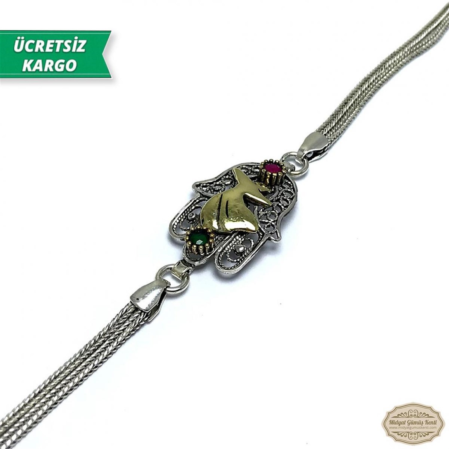 Semazen Motifli Fatma Ana Eli Model Midyat Telkari Bayan Gümüş Bileklik