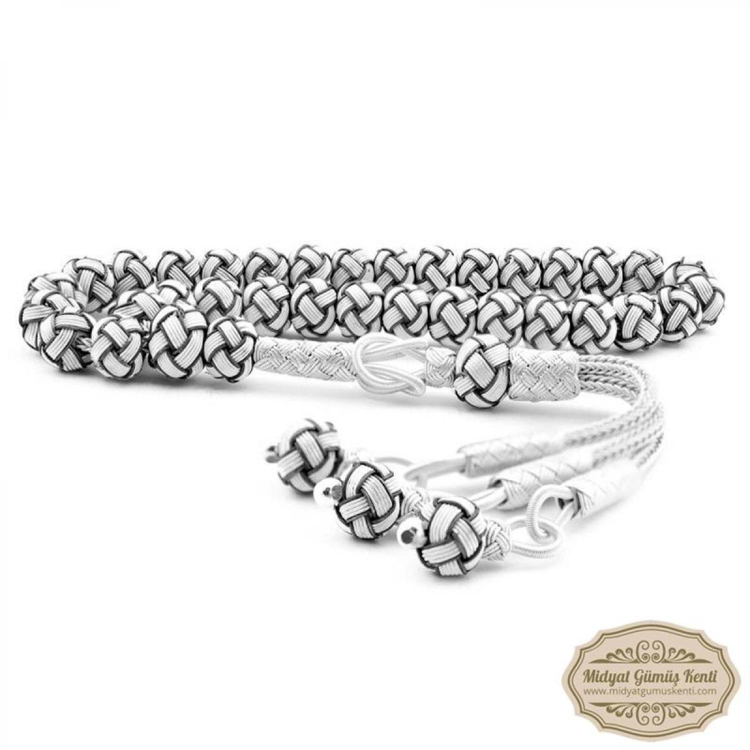 Siyah Beyaz Model 1000 Ayar El Örmesi Kazaziye Gümüş Tesbih