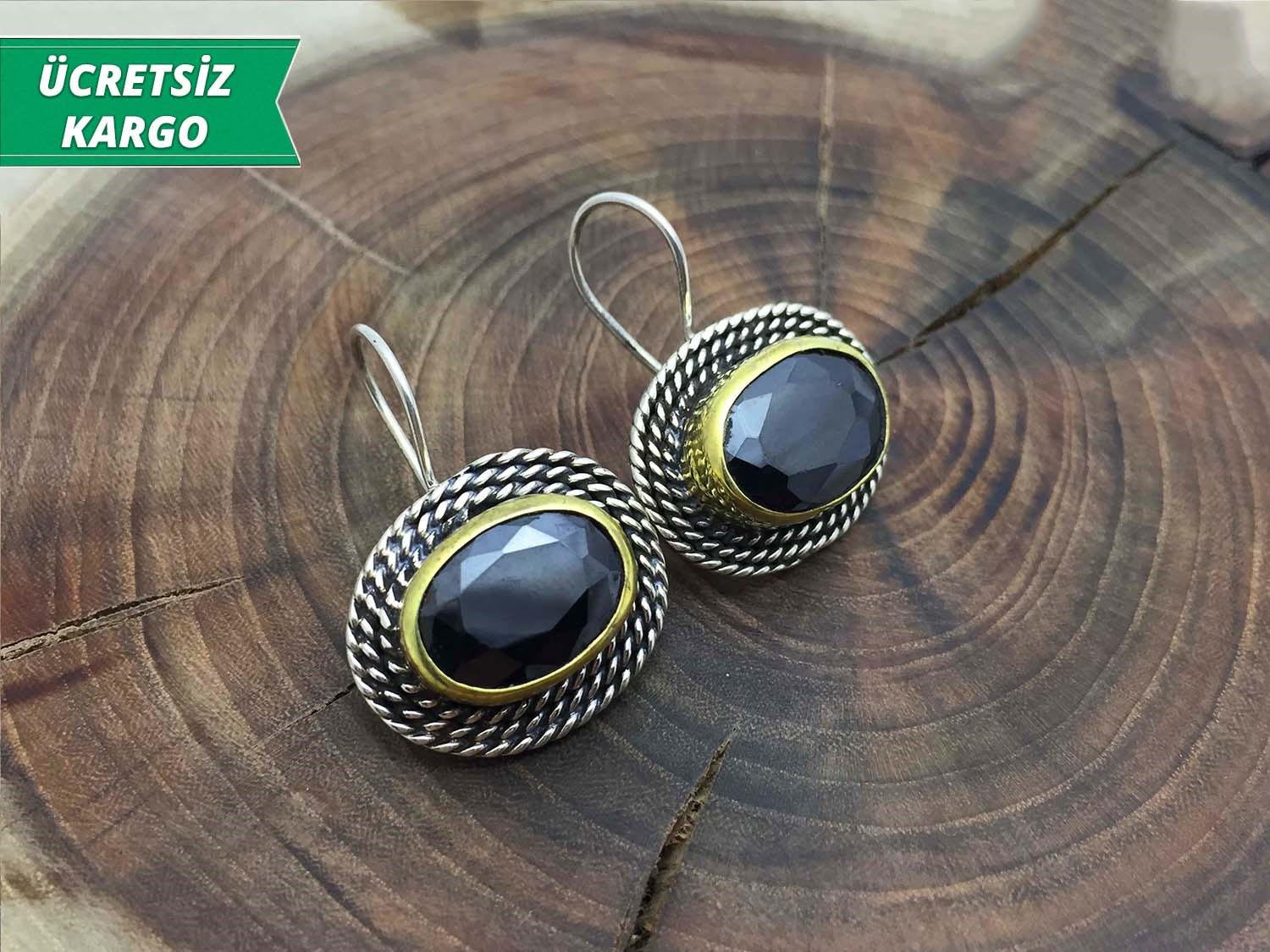 Siyah Zirkon Taşlı 925 Ayar Gümüş Bayan Otantik Küpe