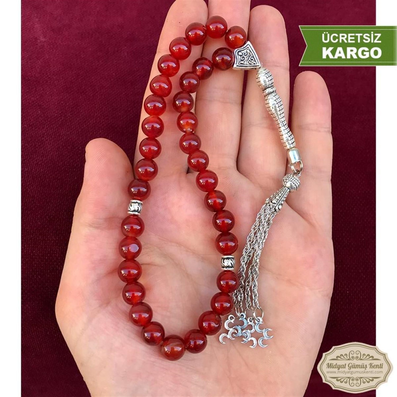 Süleymani Akiği Taşlı Küre Kesim Doğal Taşlı Tesbih
