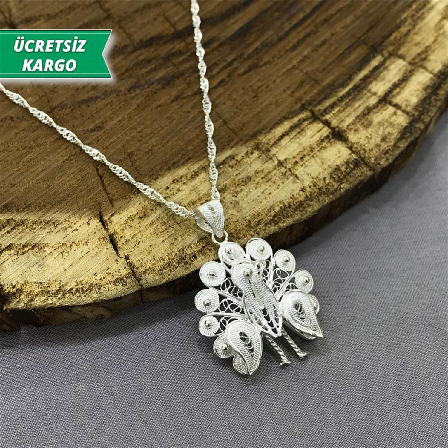 Tavus Kuşu Model Midyat Yöresel Telkari Gümüş Kolye Ucu