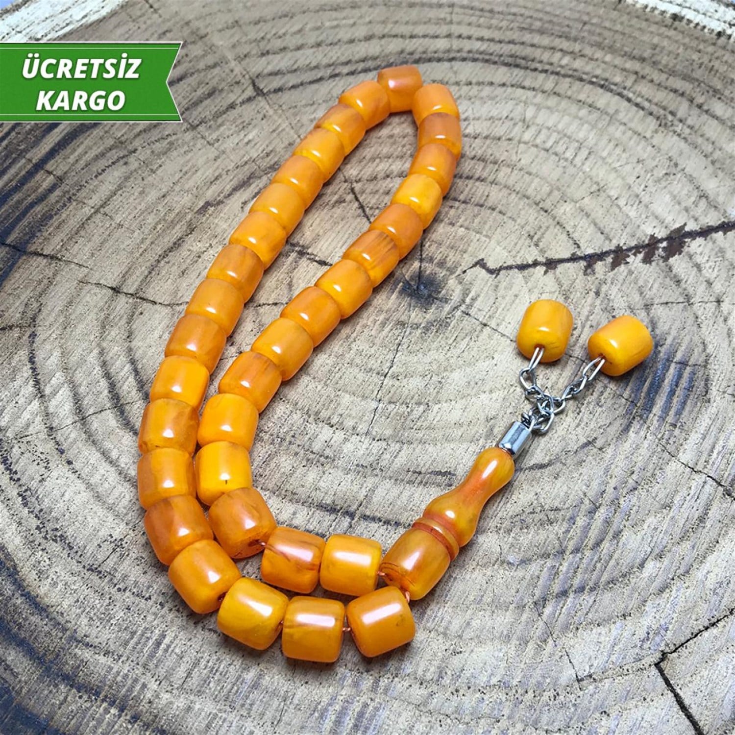 Tekerlek Kesim Kahverengi Renkte Toz Kehribar Tesbih