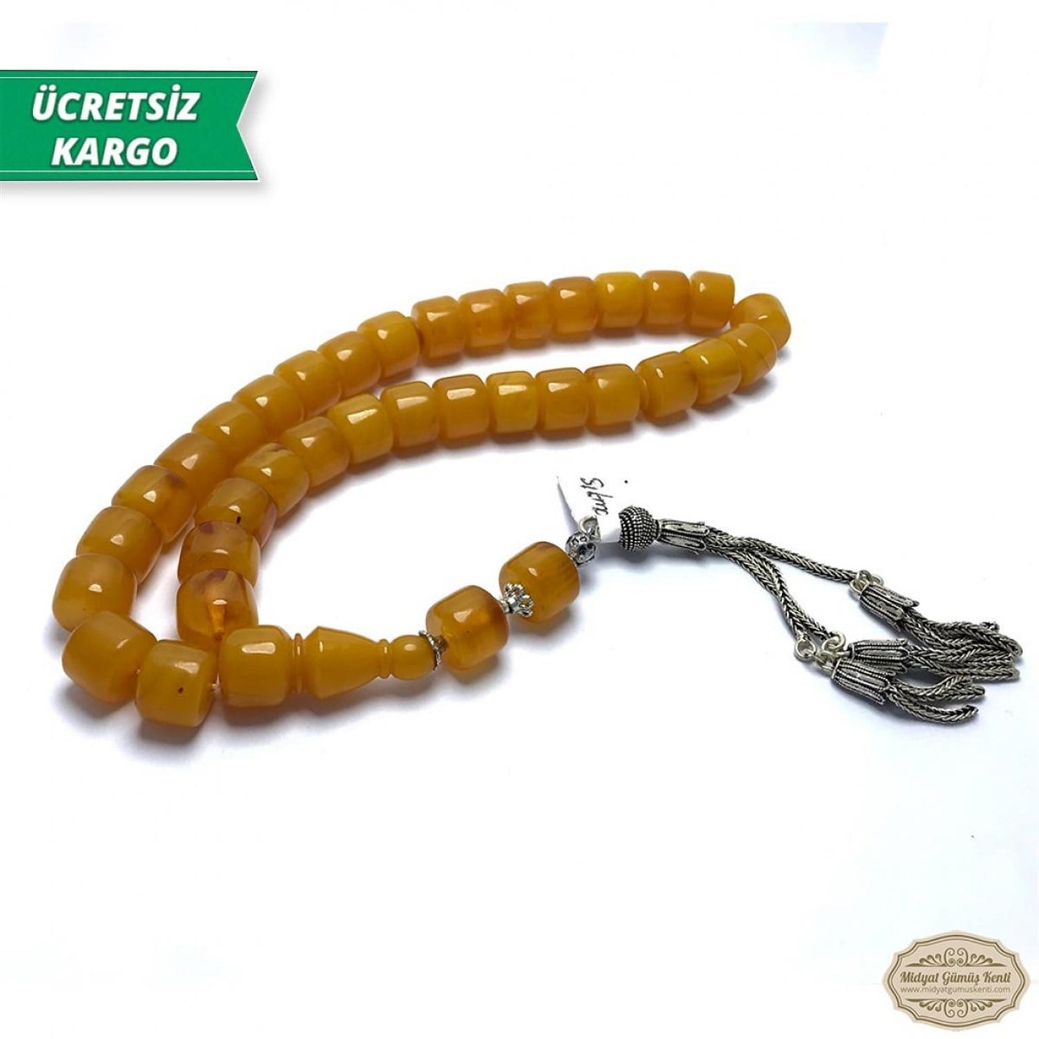 Tekerlek Kesim Turuncu Renk Sıkma Kehribar Tesbih