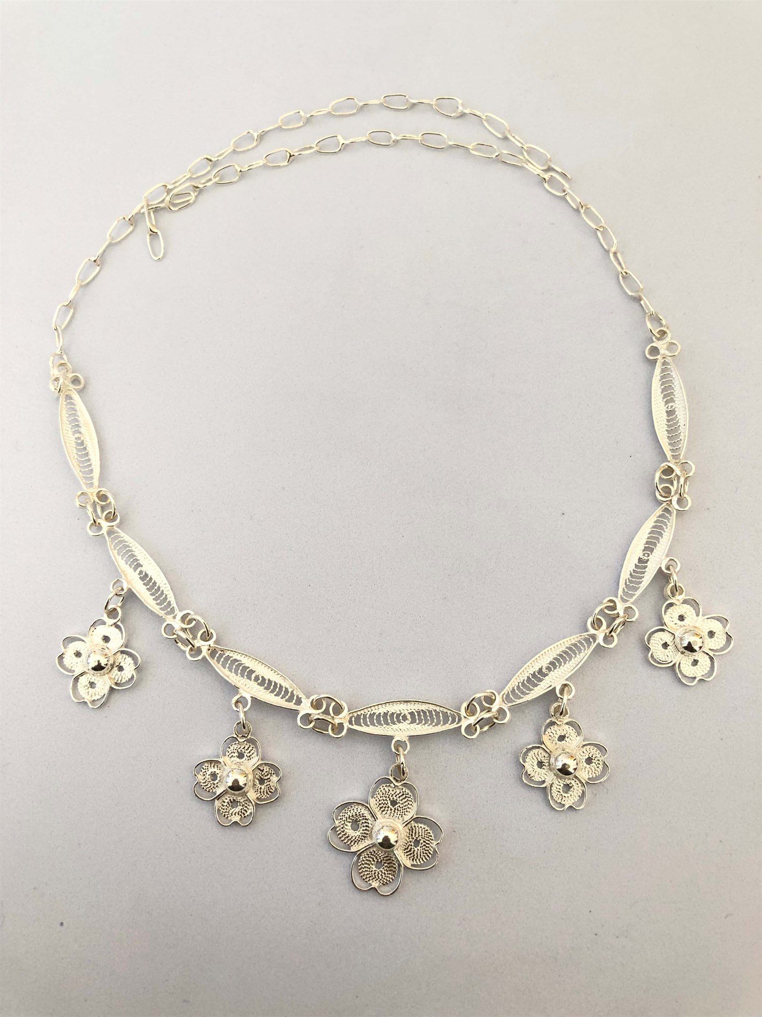 Telkari Yonca Model Midyat Gümüş Bayan Gerdanlık Kolye