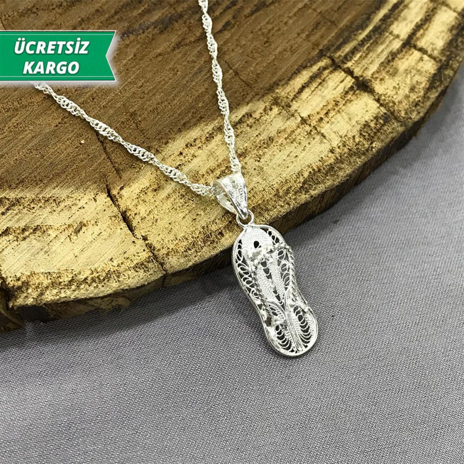 Terlik Model Midyat Yöresel Telkari Gümüş Kolye Ucu