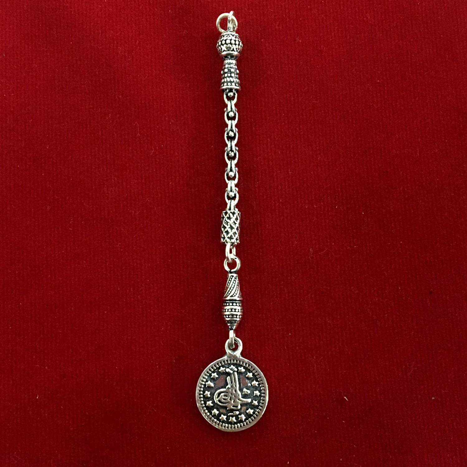 Tuğra Tasarım Tekli Gümüş Tespih Püskülü