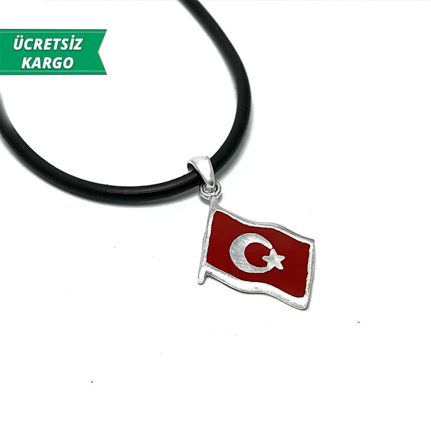 Türk Bayrağı Model Erkek Bayan Gümüş Kolye Ucu
