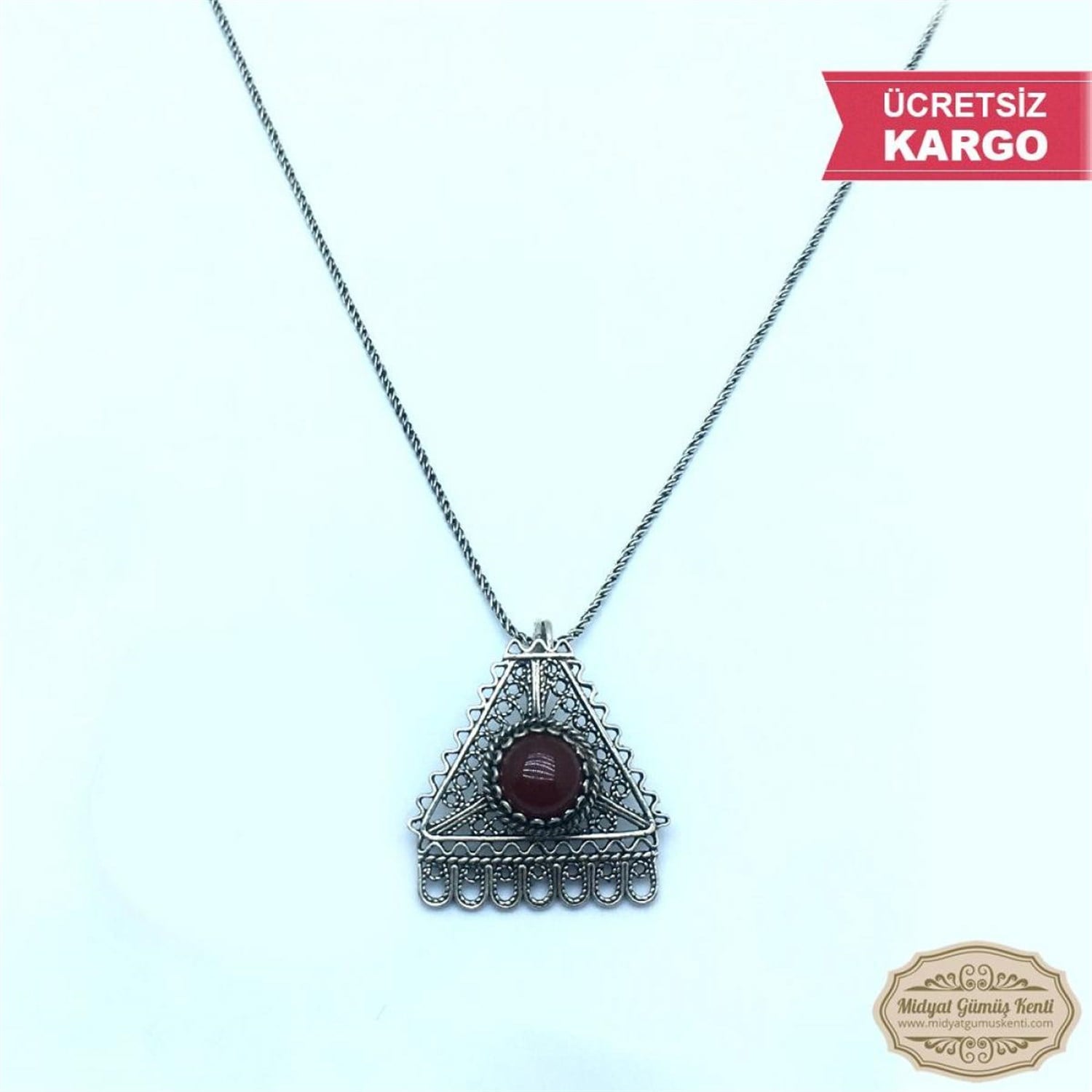 Üçgen Model Bayan Oksitli Telkari Gümüş Kolye Ucu