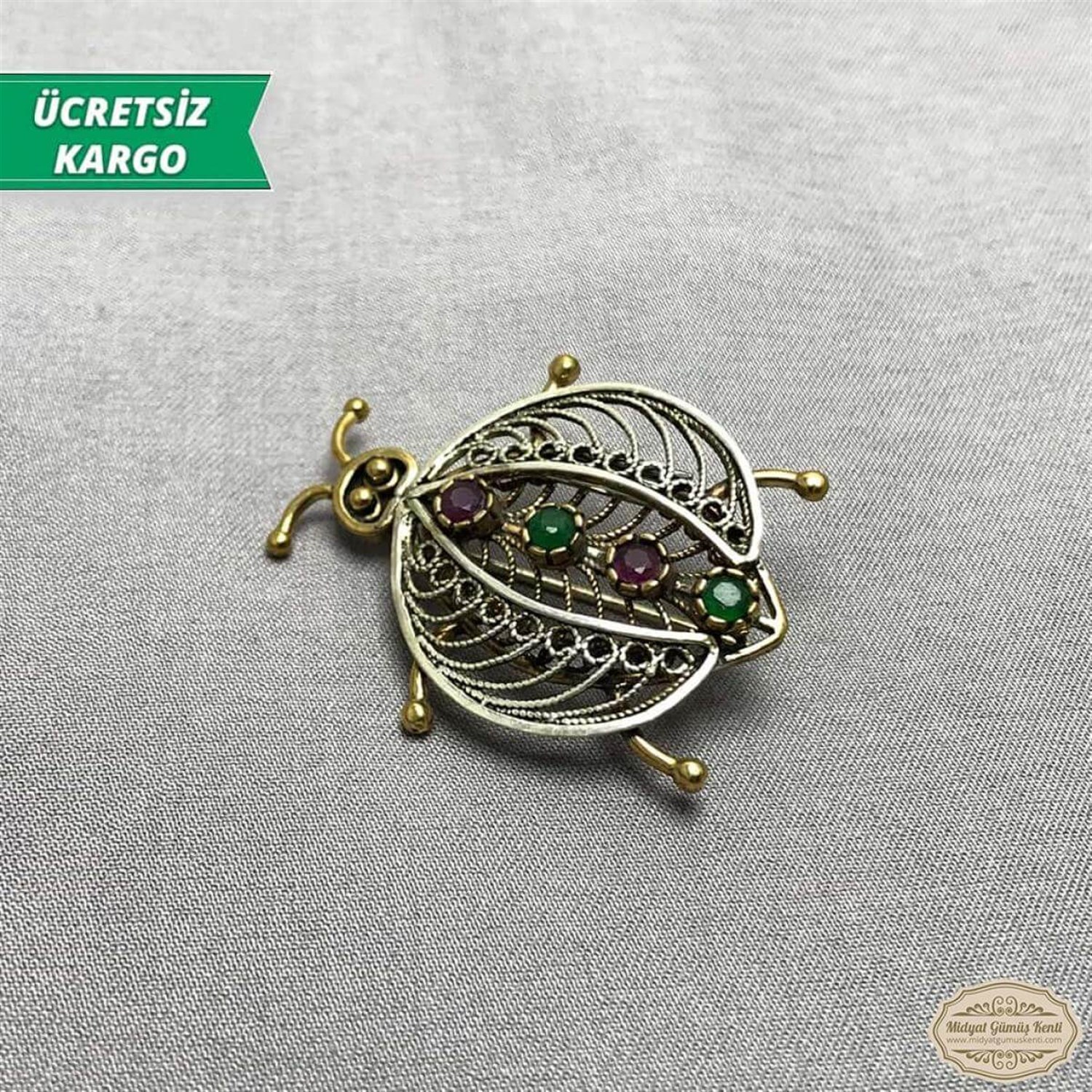 Uğur Böceği Model Telkari Bayan Gümüş Broş