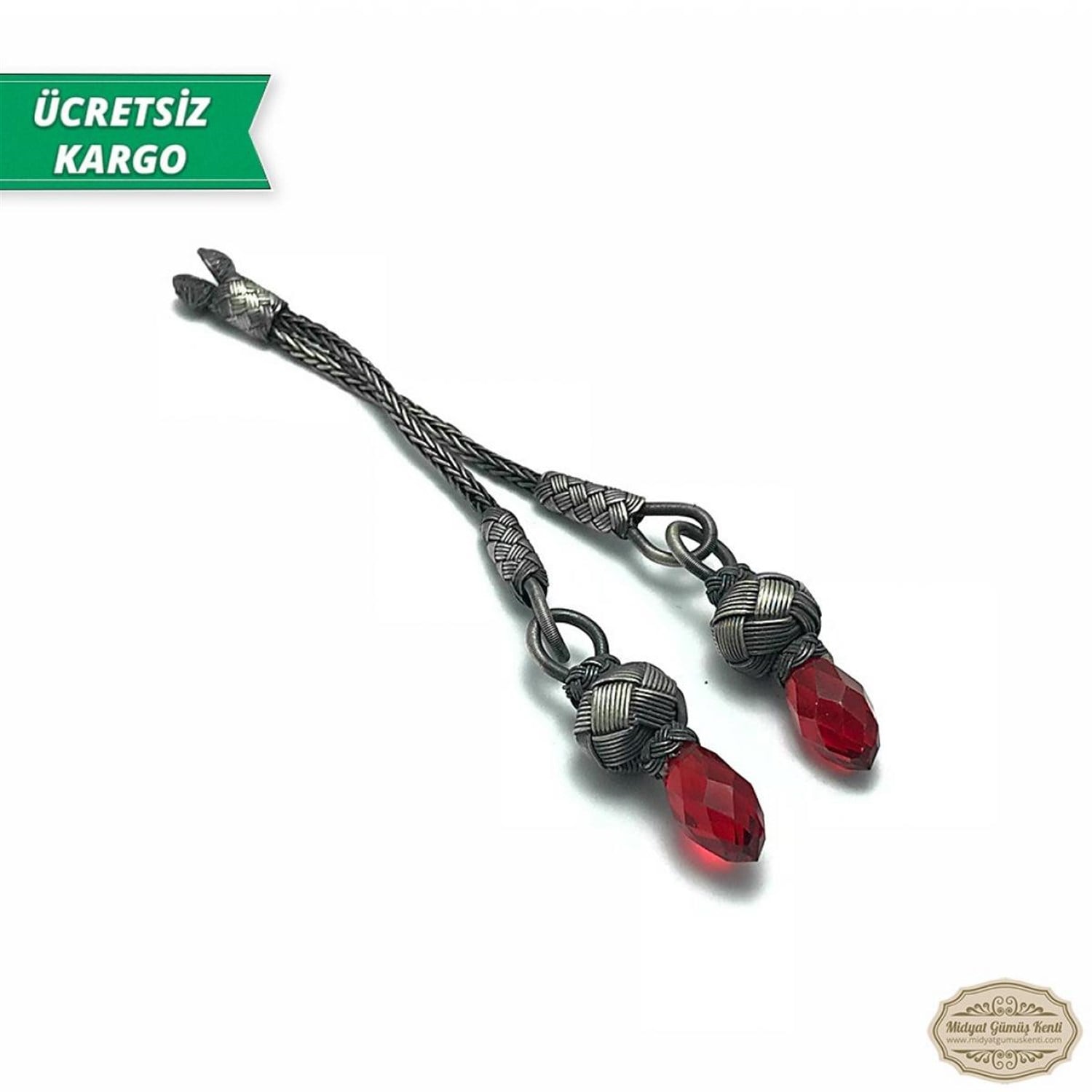 Yakut Taşlı 1000 Ayar Kazaziye Gümüş Tespih Püskülü