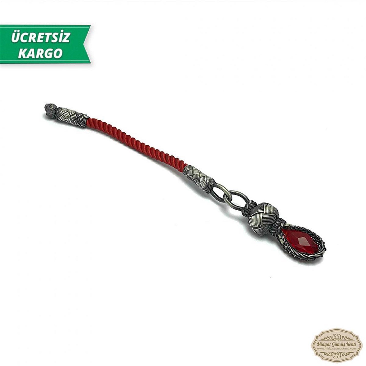 Yakut Taşlı 1000 Ayar Kazaziye Gümüş Tespih Püskülü
