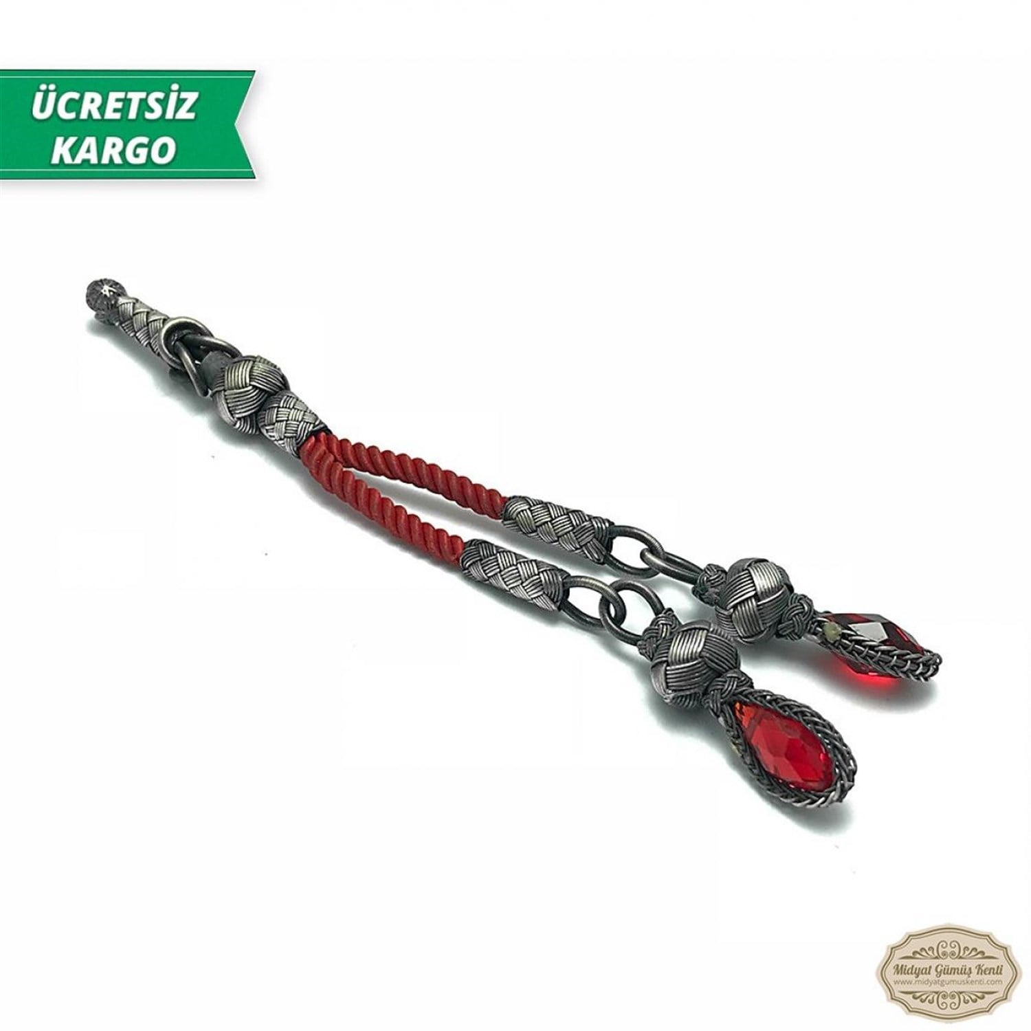 Yakut Taşlı 1000 Ayar Kazaziye Gümüş Tespih Püskülü