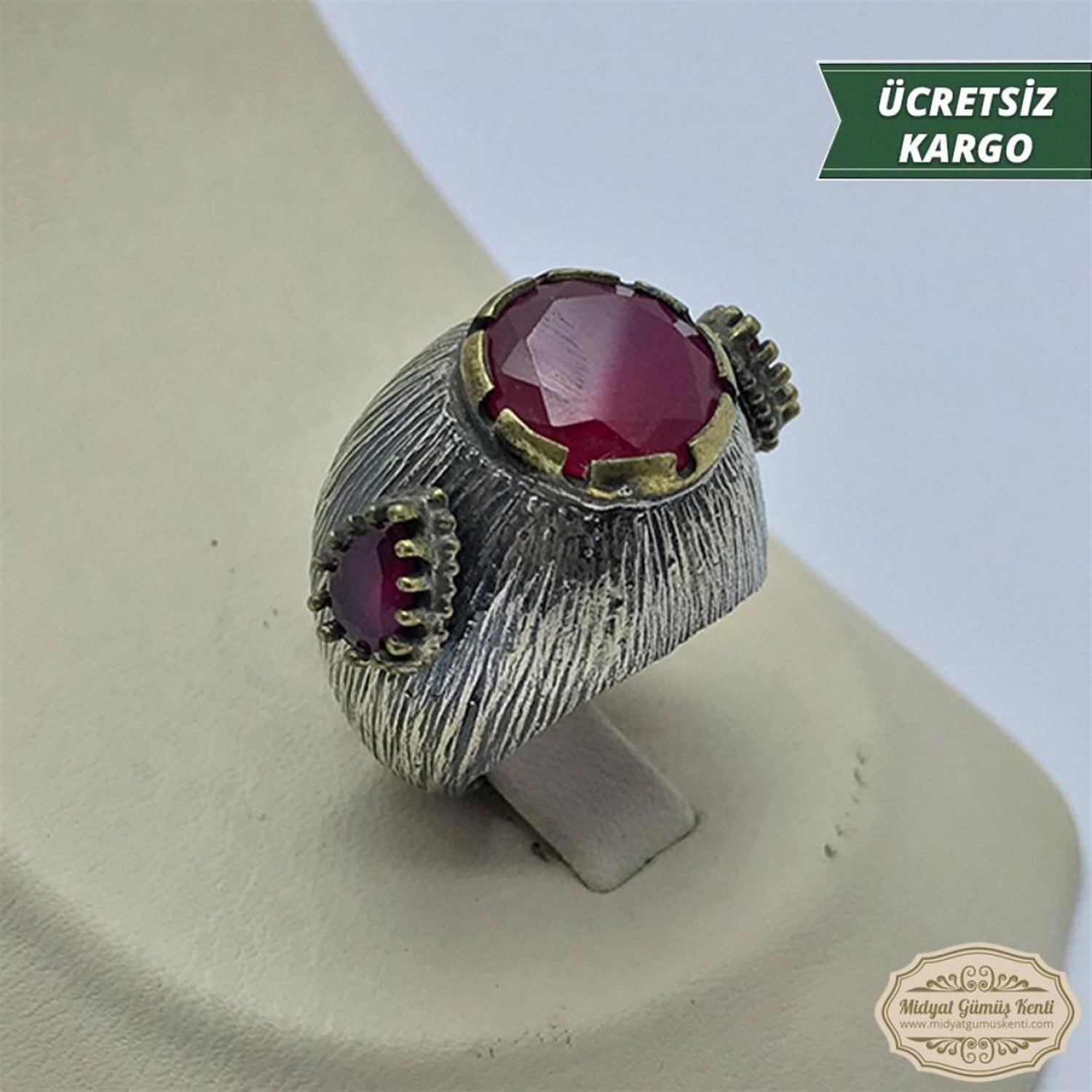 Yakut Taşlı Ezoterik Model 925 Ayar Otantik Bayan Gümüş Yüzük