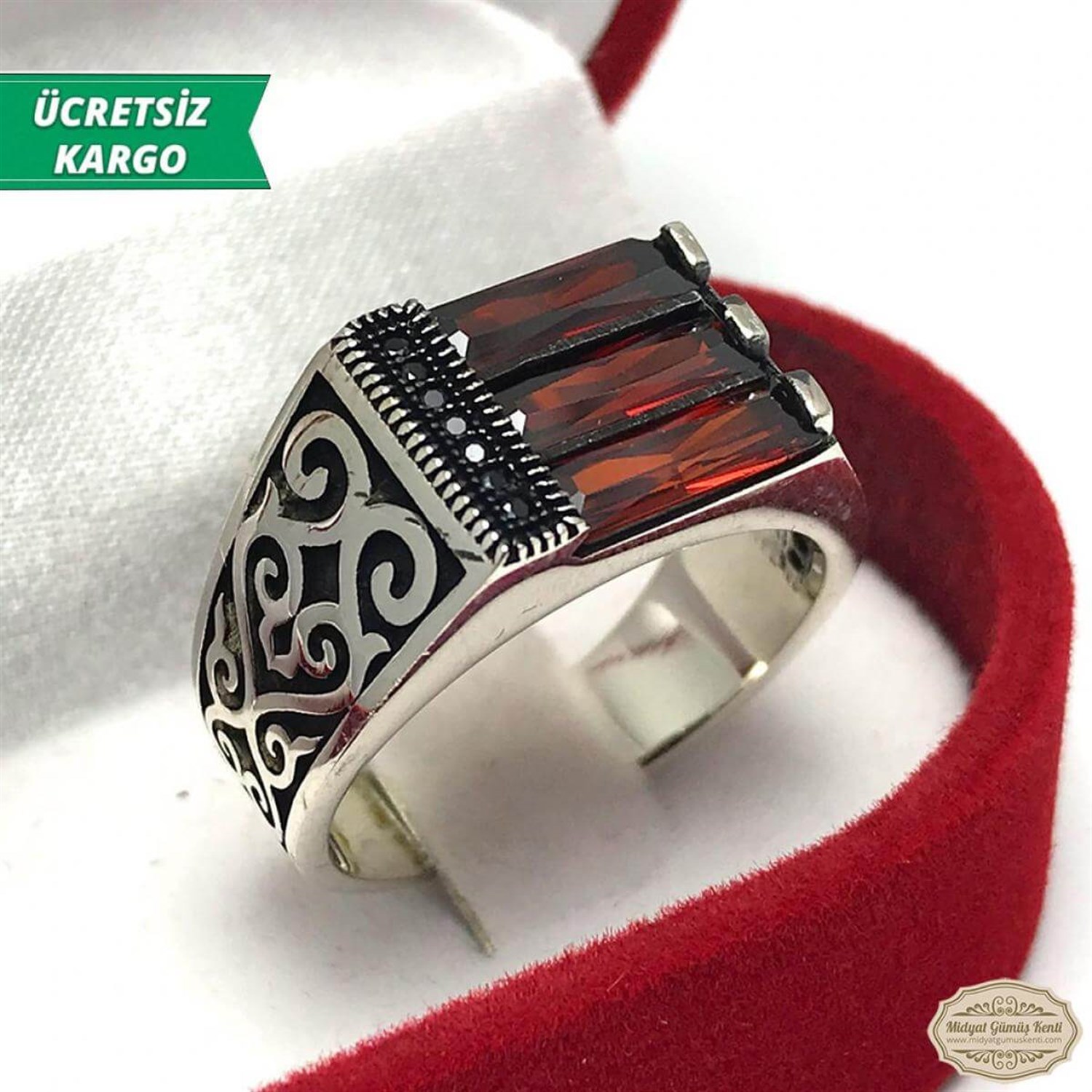 Yakut ve Mikron Taşlı Erkek Gümüş Yüzük