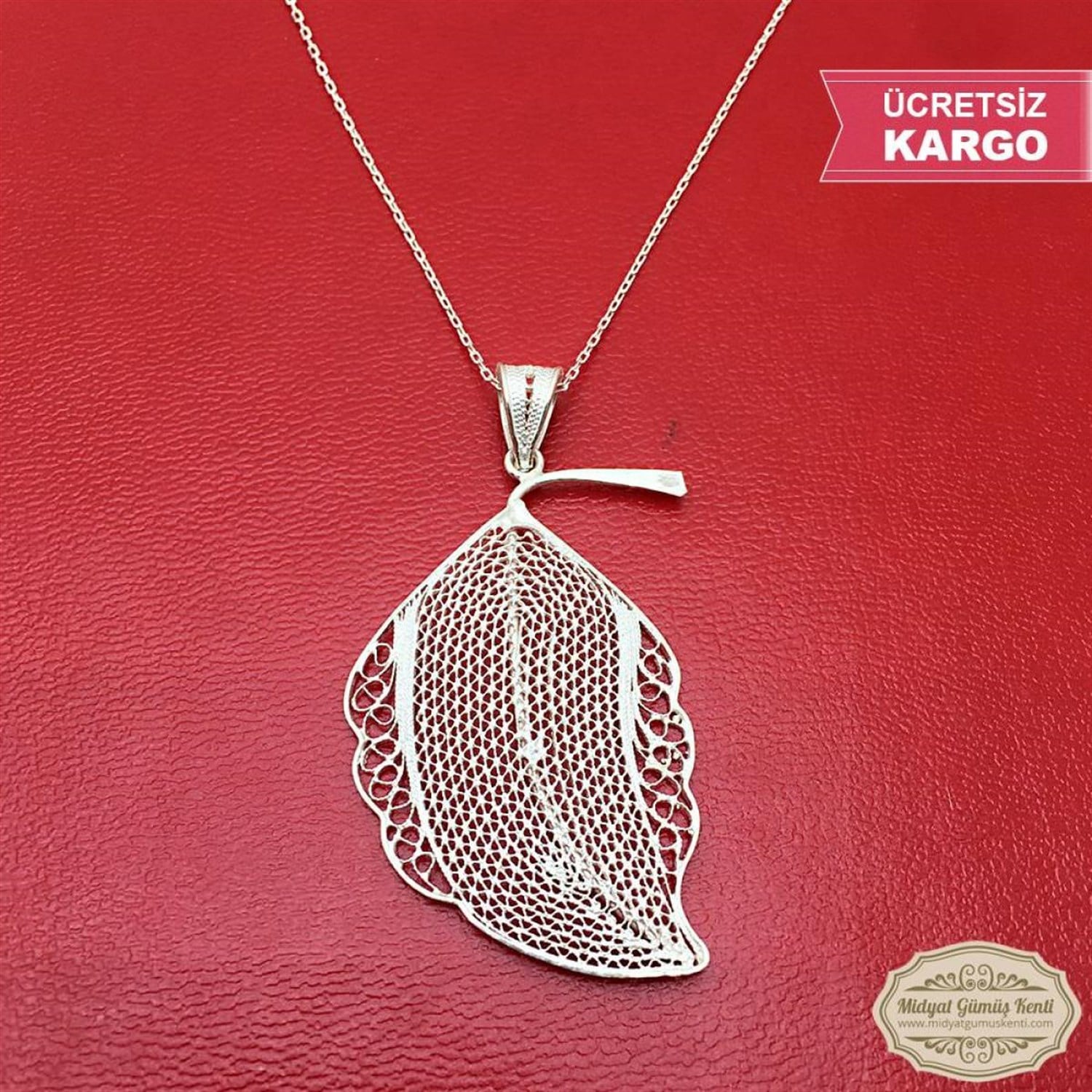 Yaprak Model Bayan Telkari Gümüş Kolye Ucu