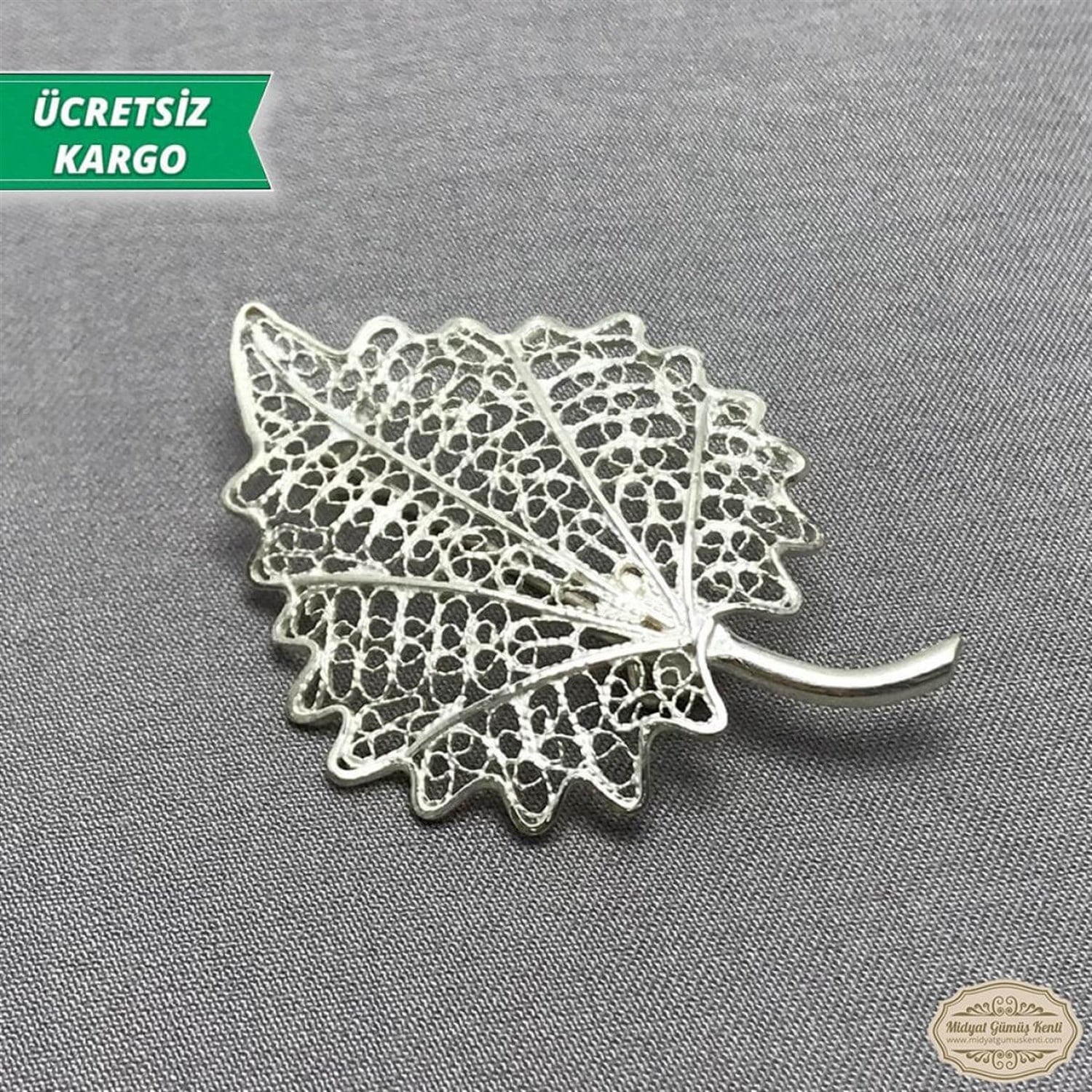 Yaprak Model Telkari Bayan Gümüş Broş