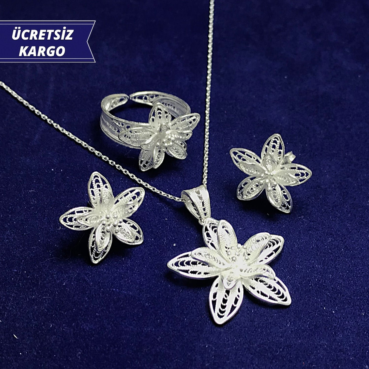 Yıldız Model 925 Ayar Telkari Bayan Gümüş Üçlü Set