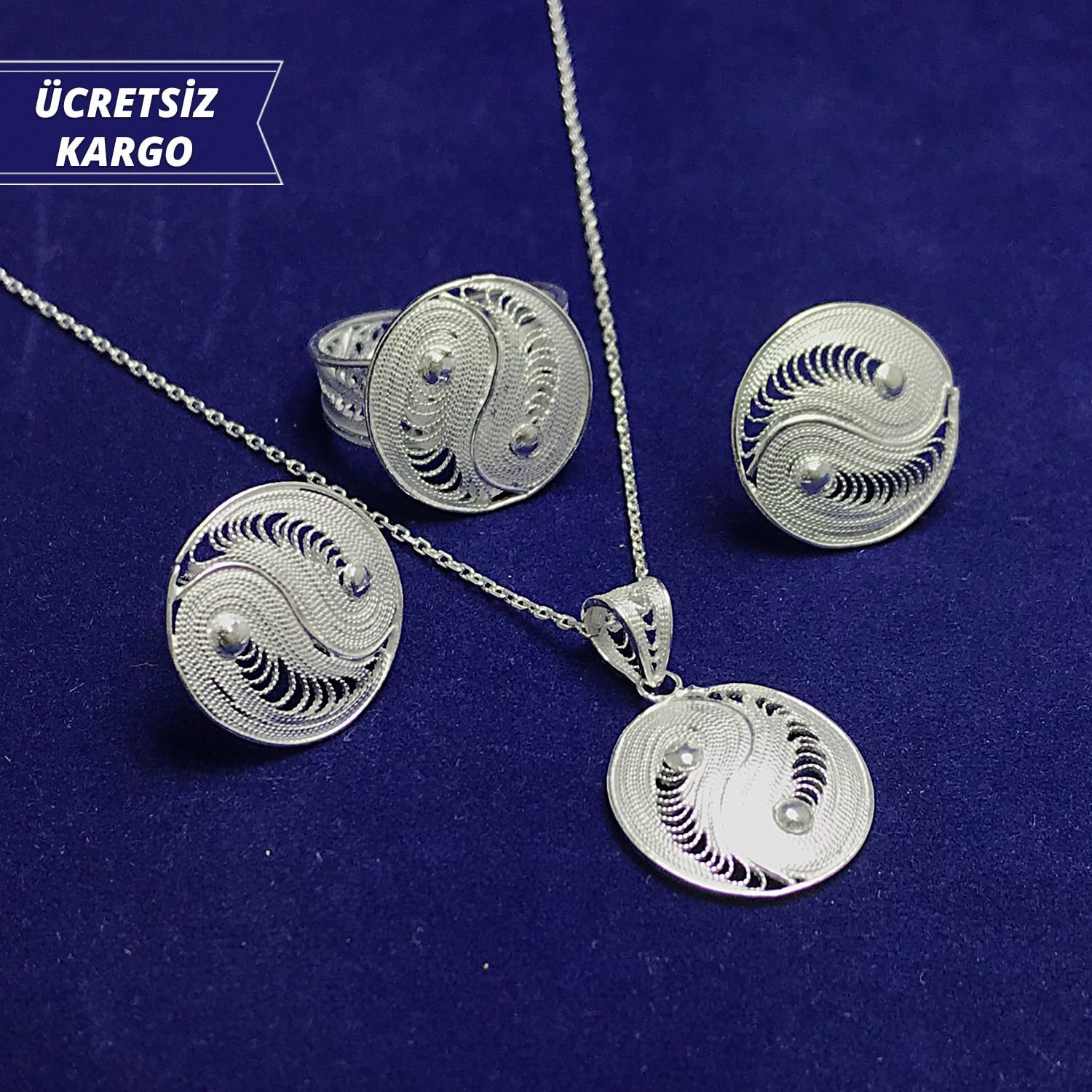 Yin Yang Model 925 Ayar Telkari Bayan Gümüş Üçlü Set