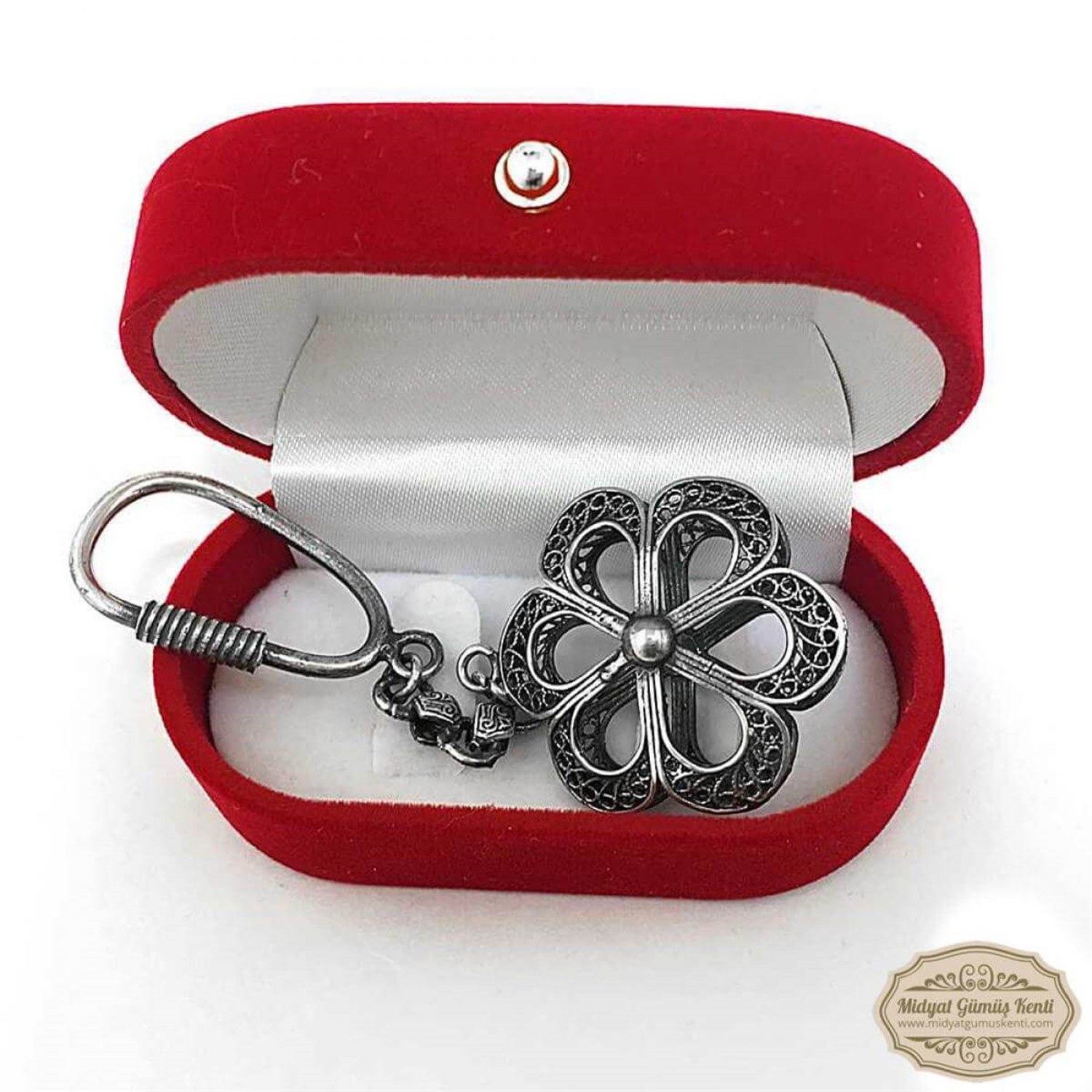 Yonca Model Oksitli Telkari Gümüş Anahtarlık