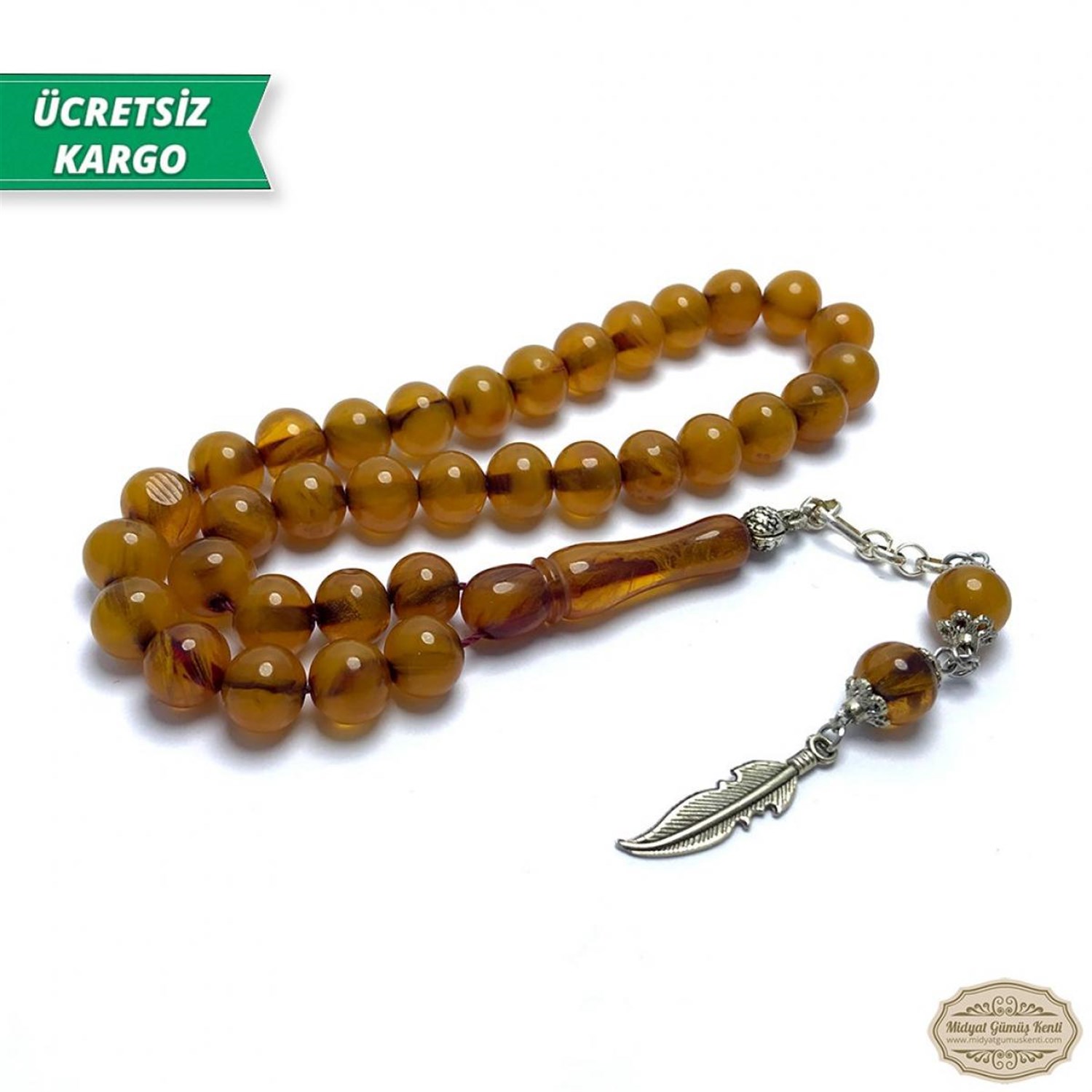 Yuvarlak Kesim Turuncu Renk Sıkma Kehribar Tesbih