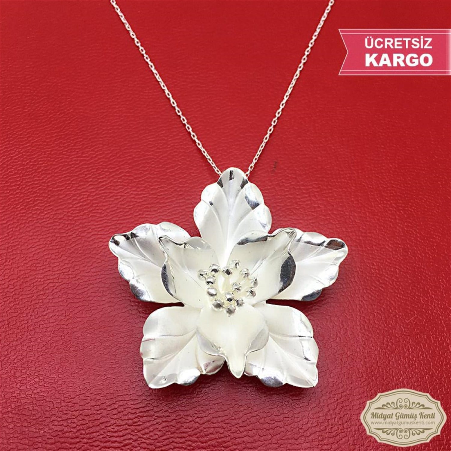 Zambak Model Bayan Telkari Gümüş Kolye Ucu