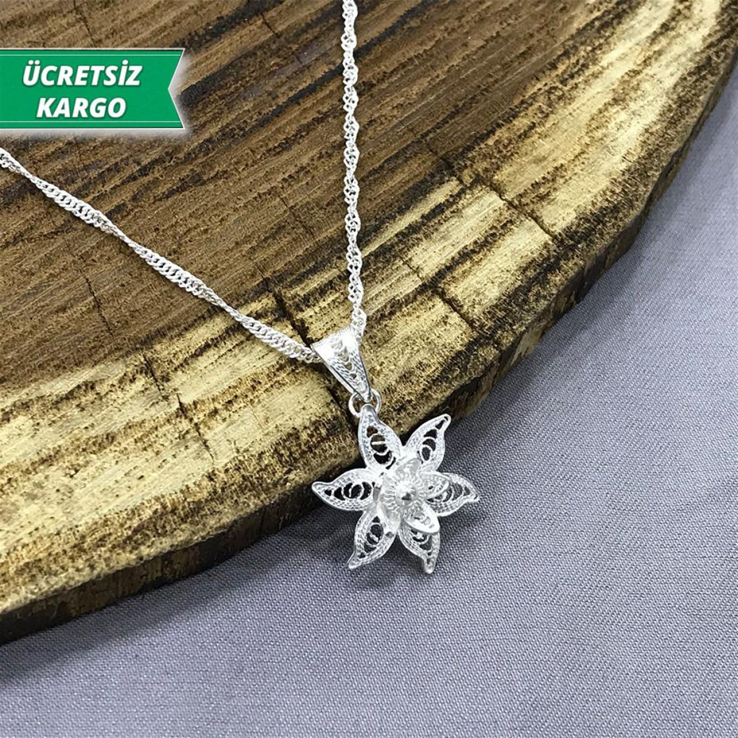 Zambak Model Midyat Yöresel Telkari Gümüş Kolye Ucu