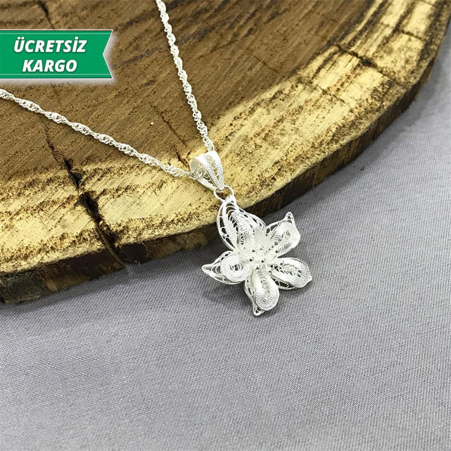 Zambak Model Midyat Yöresel Telkari Gümüş Kolye Ucu