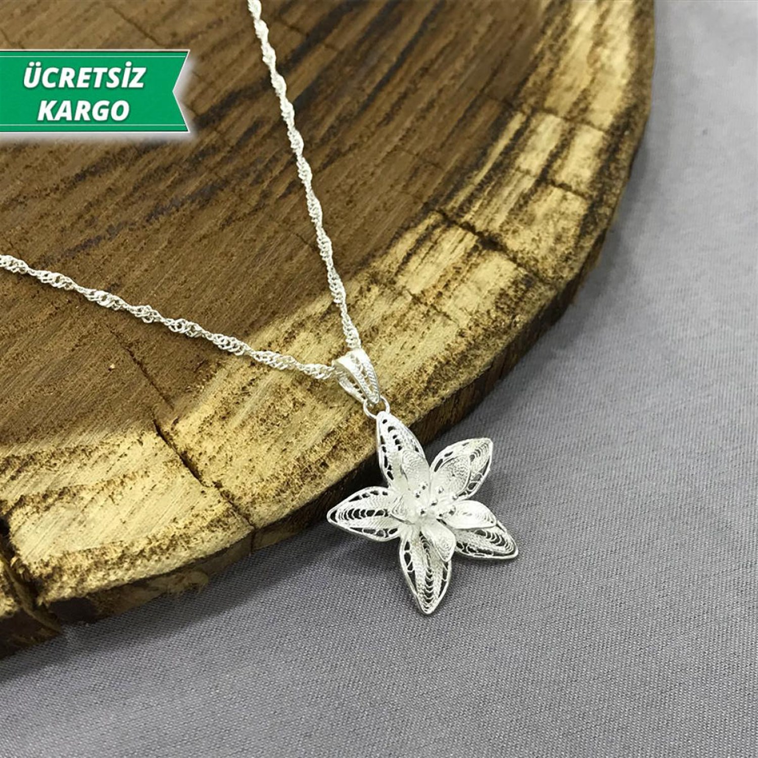 Zambak Model Midyat Yöresel Telkari Gümüş Kolye Ucu