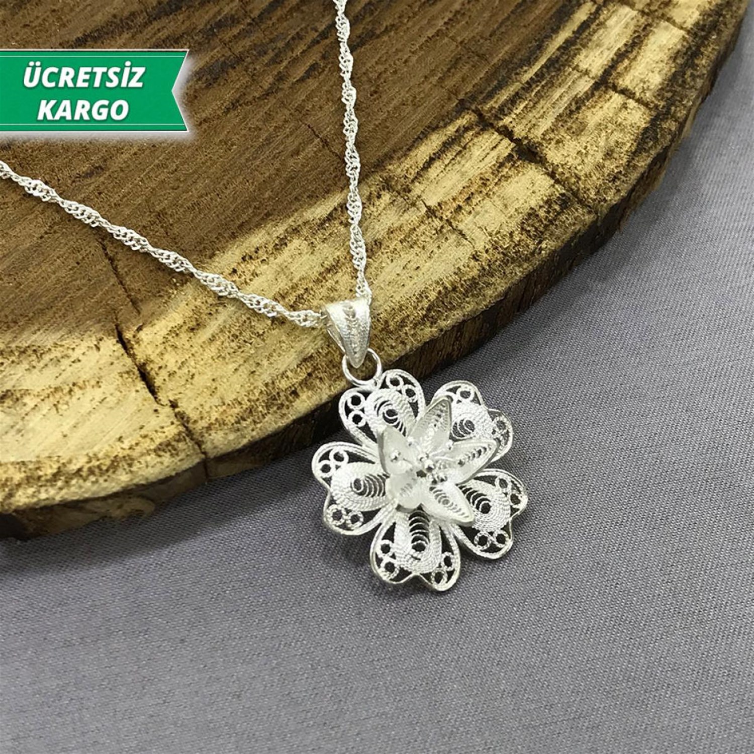 Zambak Model Midyat Yöresel Telkari Gümüş Kolye Ucu
