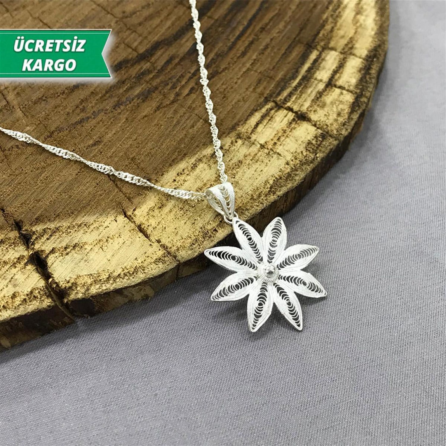 Zambak Model Midyat Yöresel Telkari Gümüş Kolye Ucu