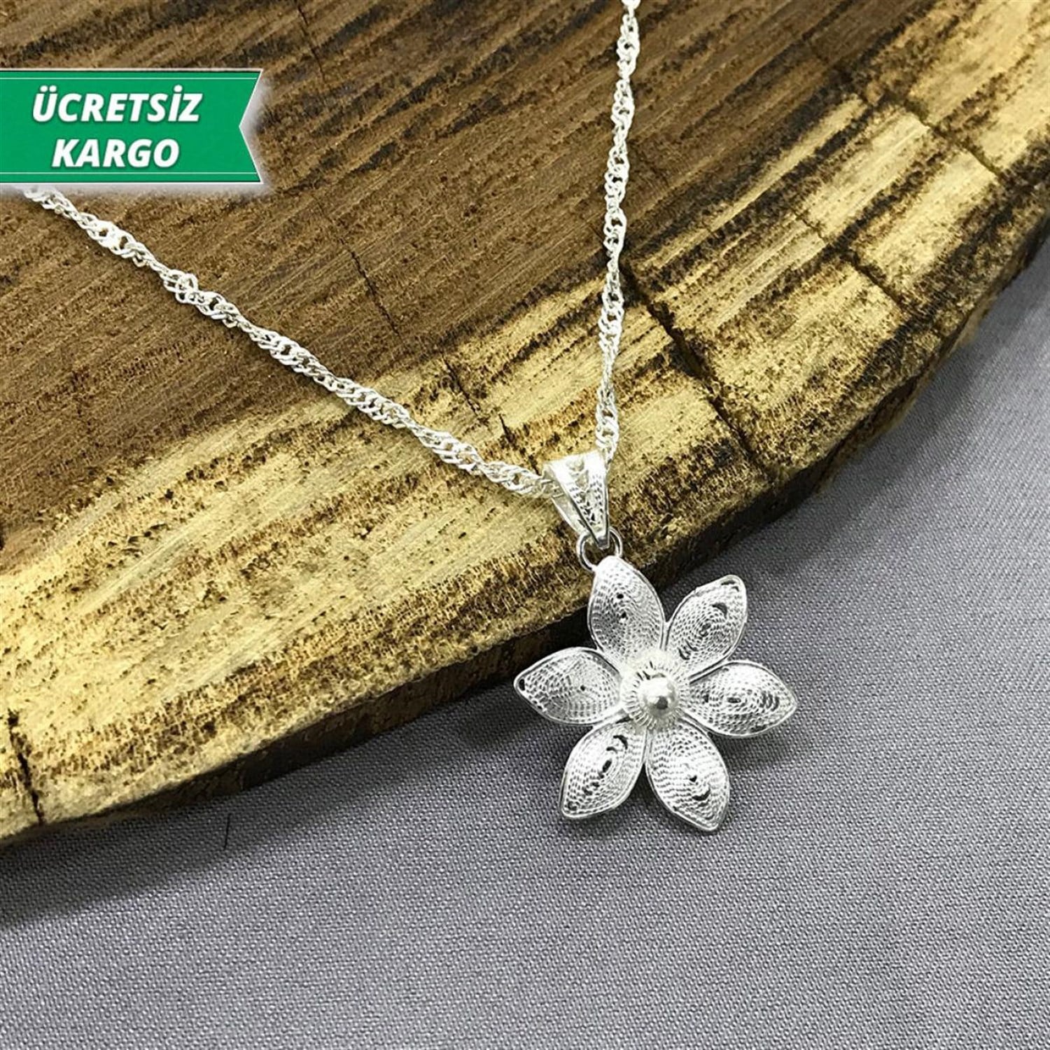 Zambak Model Midyat Yöresel Telkari Gümüş Kolye Ucu