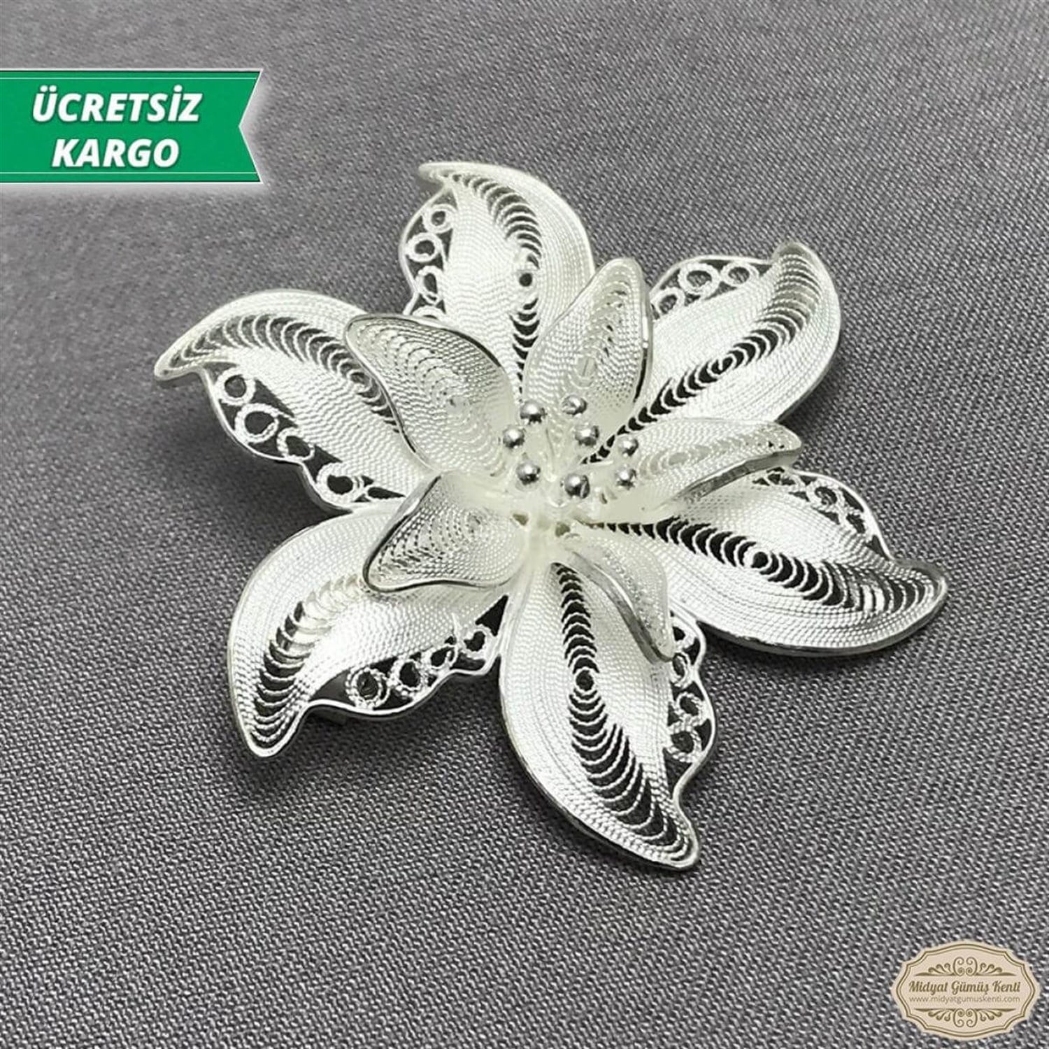 Zambak Model Telkari Bayan Gümüş Broş