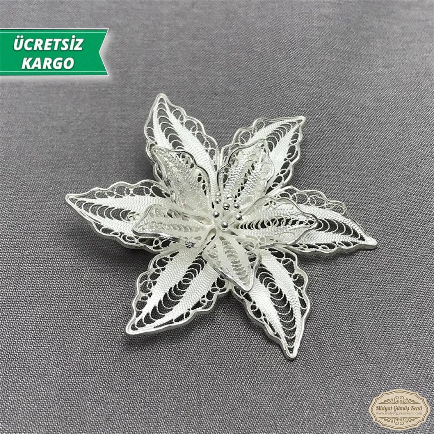 Zambak Model Telkari Bayan Gümüş Broş