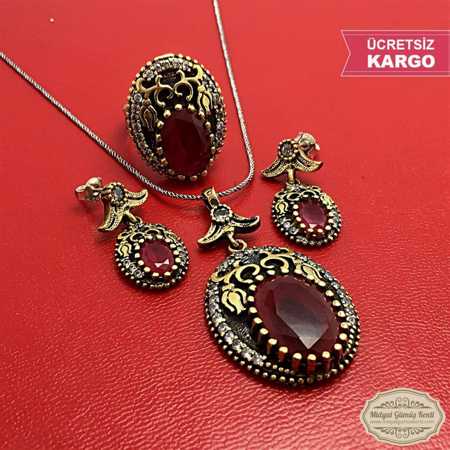 Zirkon Taşlı Lale Model Bayan Otantik Gümüş Üçlü Set