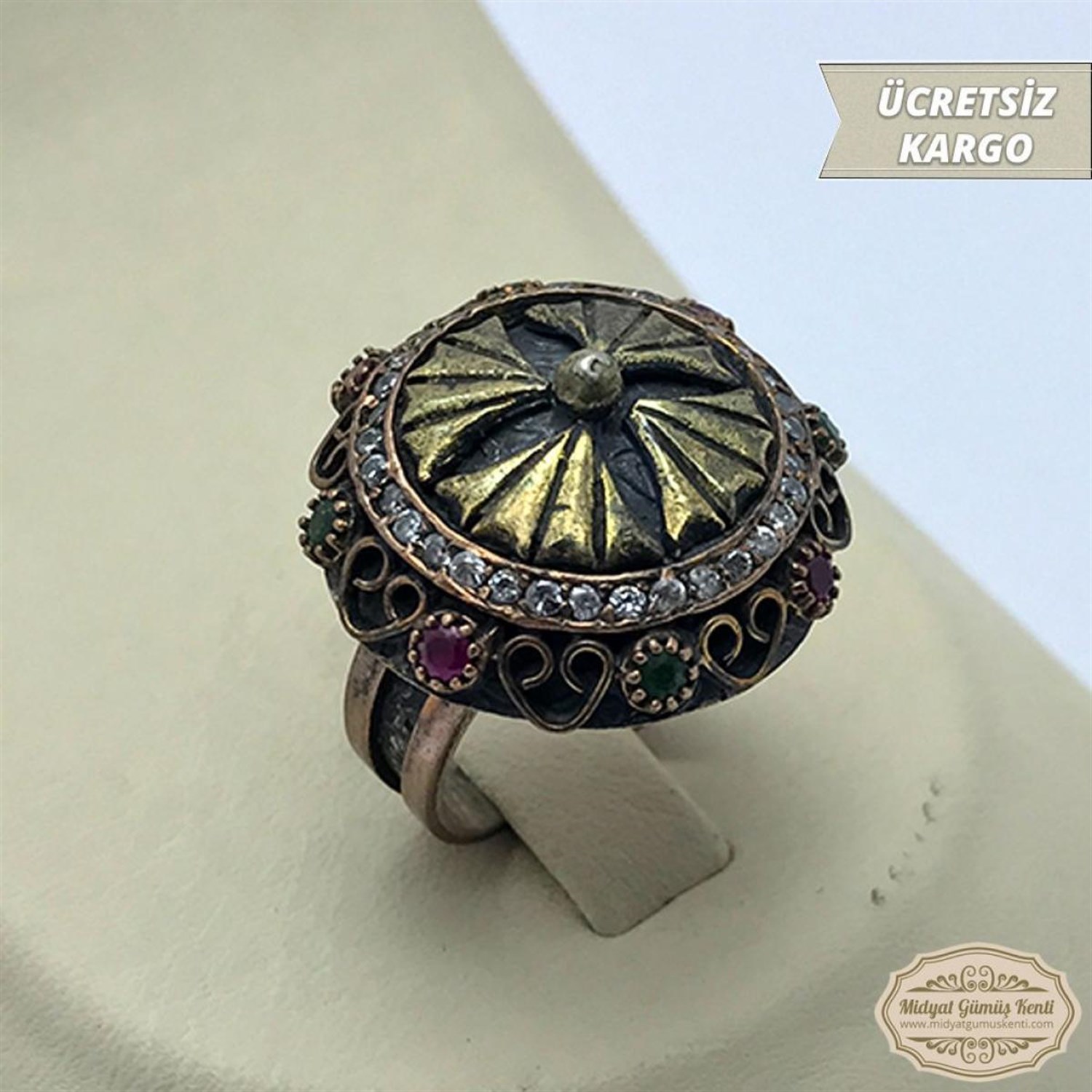 Zirkon Taşlı Semerkand Model 925 Ayar Otantik Bayan Gümüş Yüzük