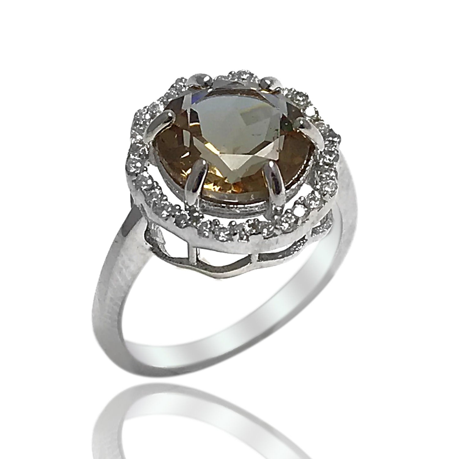 Zultanit Taşlı Beyaz Zirkon Süslemeli Bayan Gümüş Yüzük