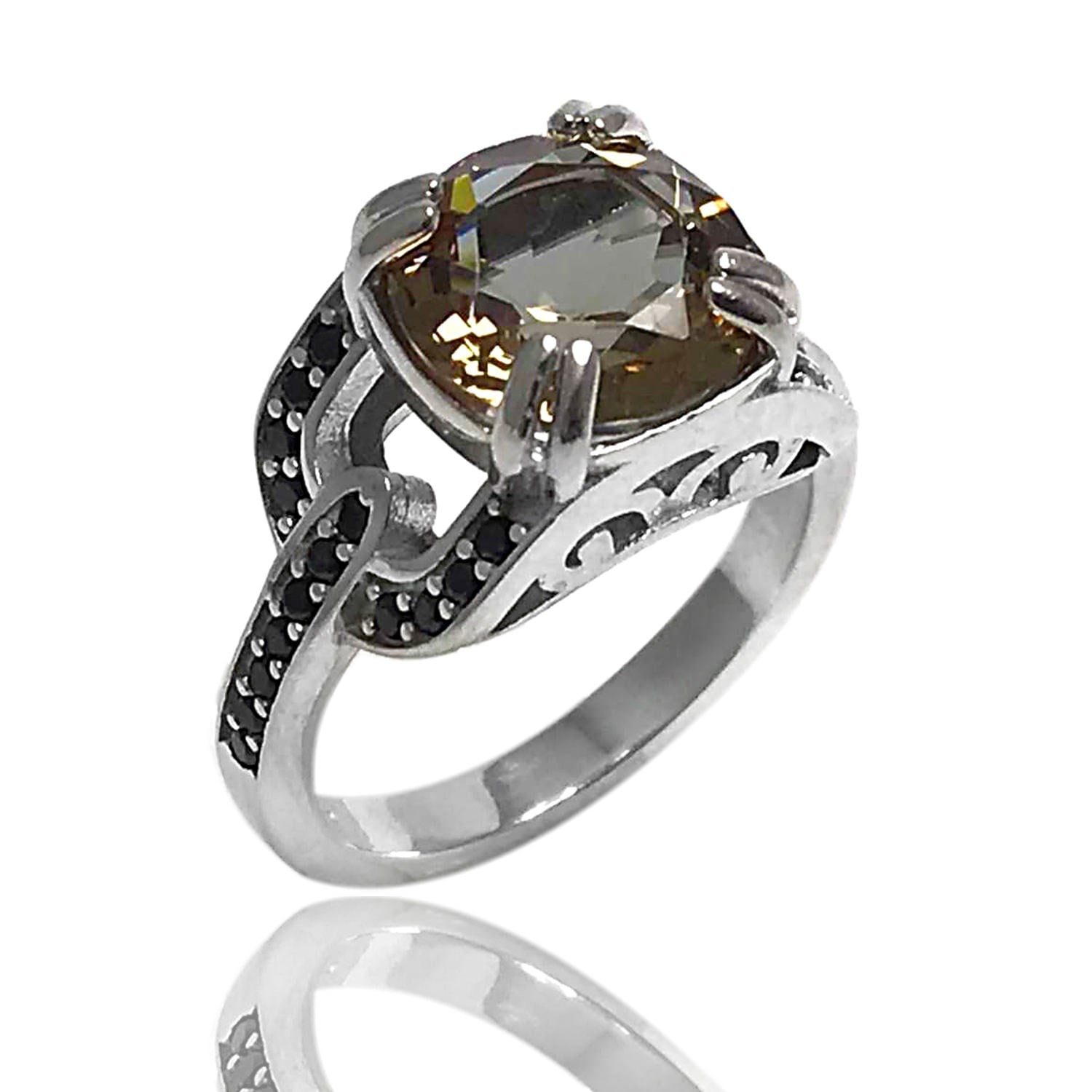 Zultanit Taşlı Siyah Zirkon Süslemeli Bayan Gümüş Yüzük