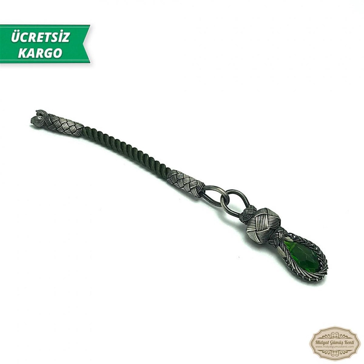 Zümrüt Taşlı 1000 Ayar Kazaziye Gümüş Tespih Püskülü