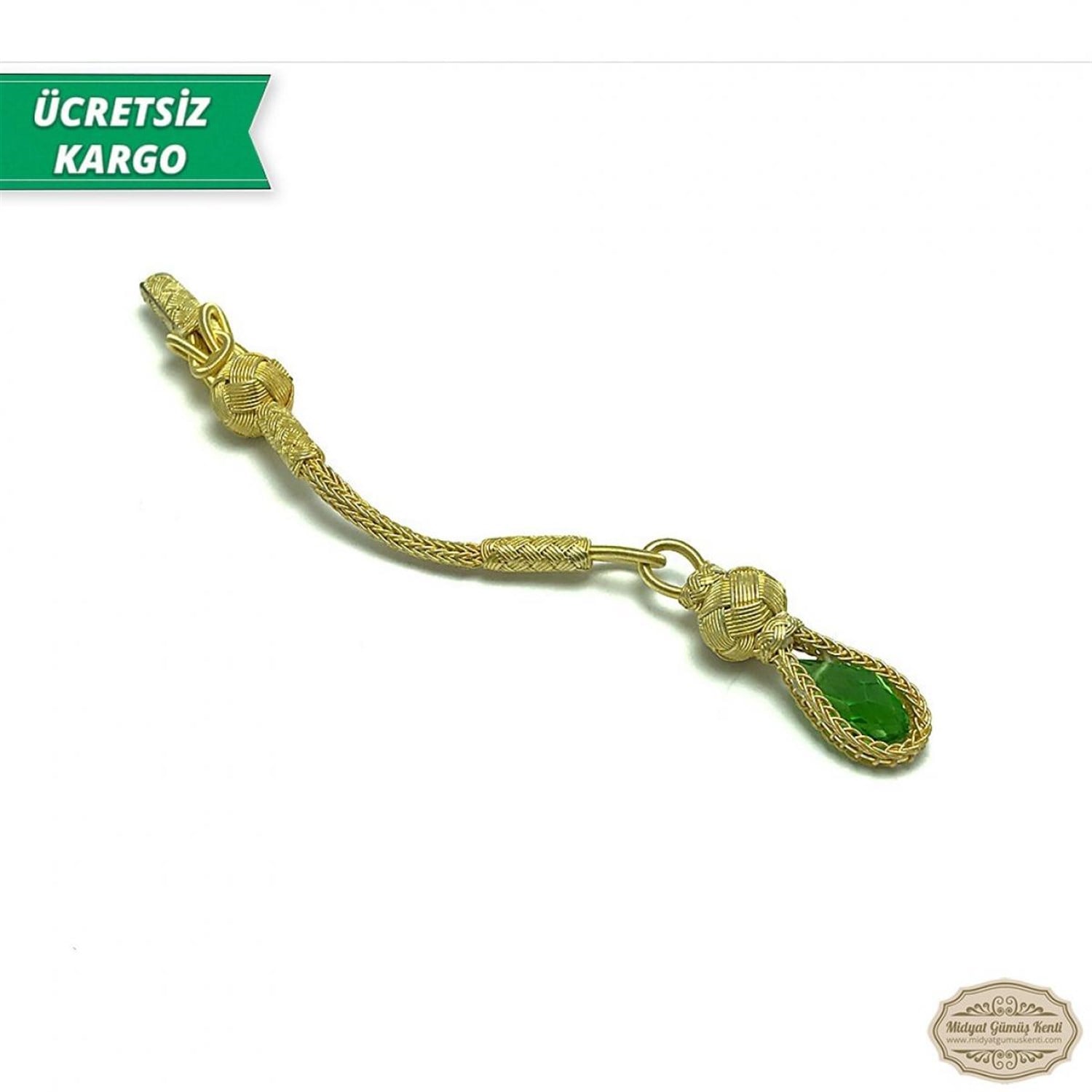 Zümrüt Taşlı Altın Kaplama 1000 Ayar Kazaziye Gümüş Tespih Püskülü