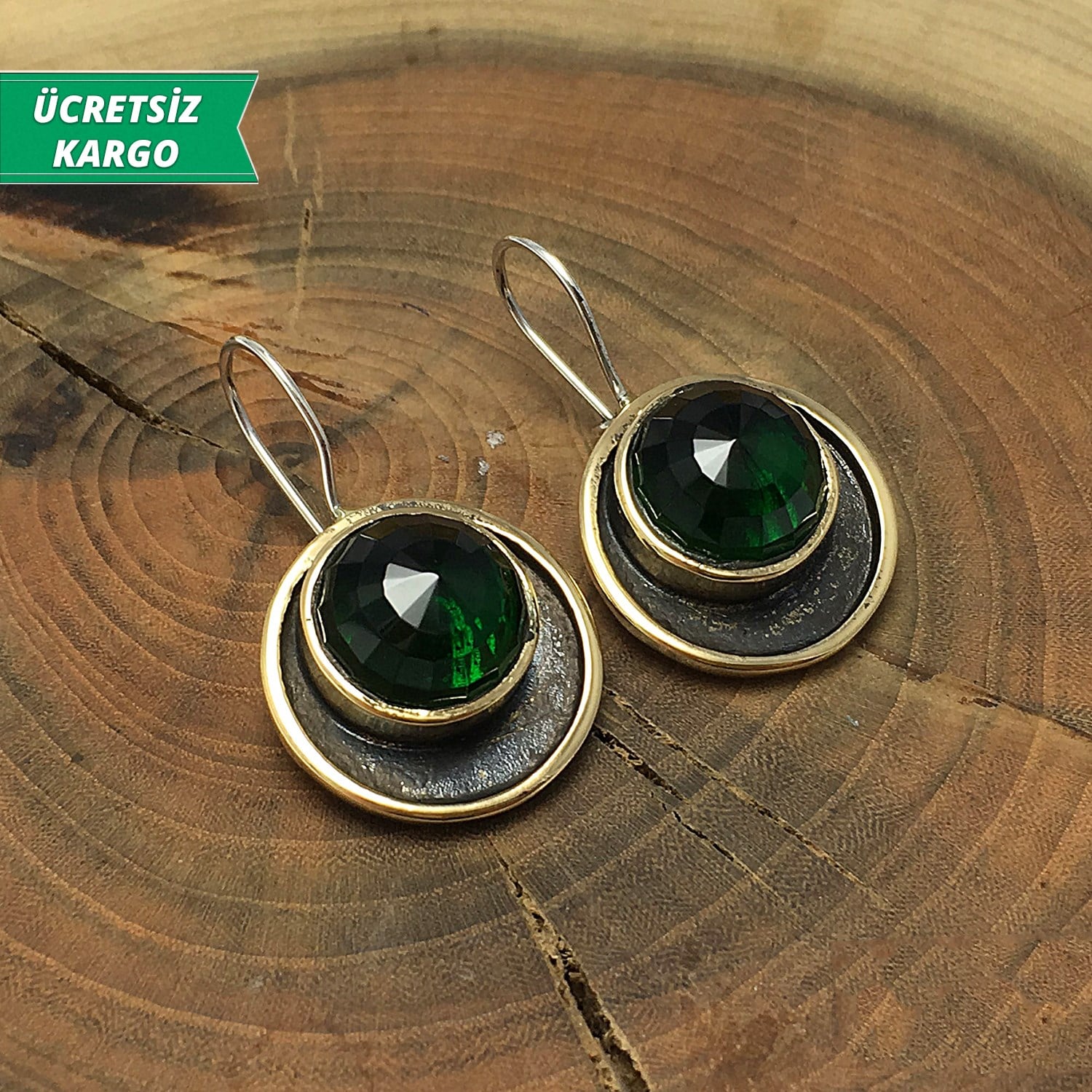 Zümrüt Taşlı Hilal Model 925 Ayar Gümüş Bayan Otantik Küpe