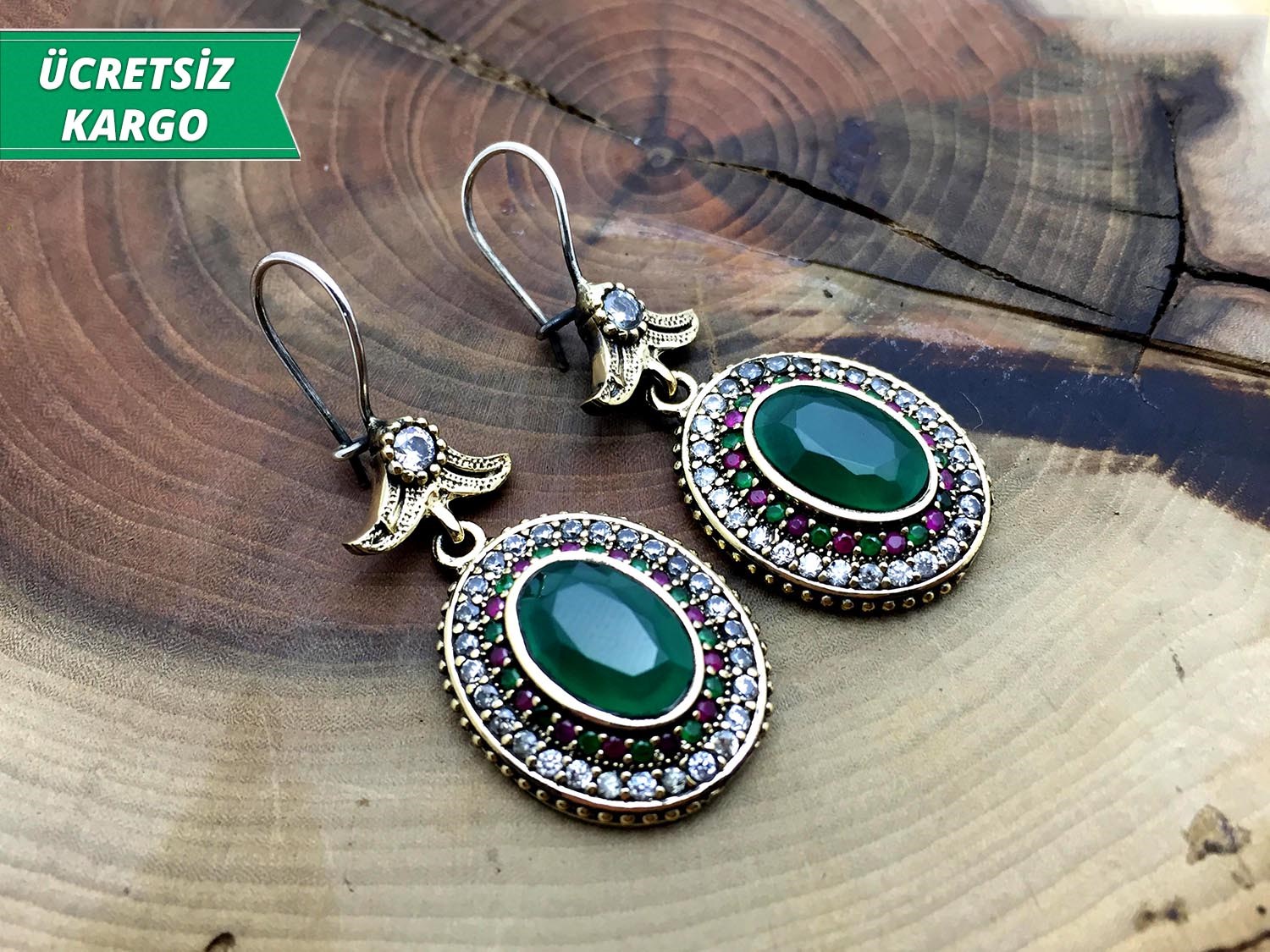 Zümrüt Ve Zirkon Taşlı 925 Ayar Gümüş Bayan Otantik Küpe