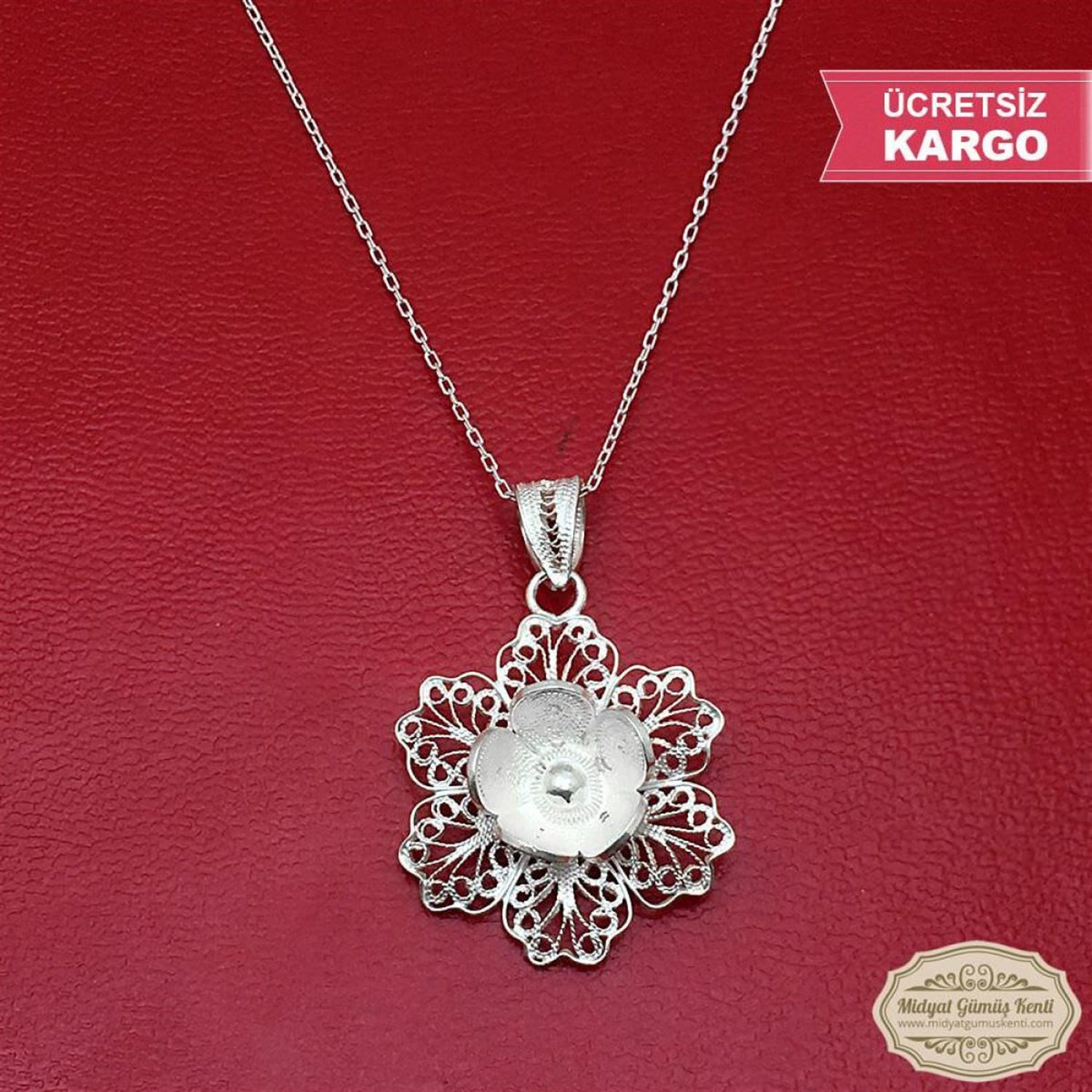 Açelya Çiçek Model Bayan Telkari Gümüş Kolye Ucu