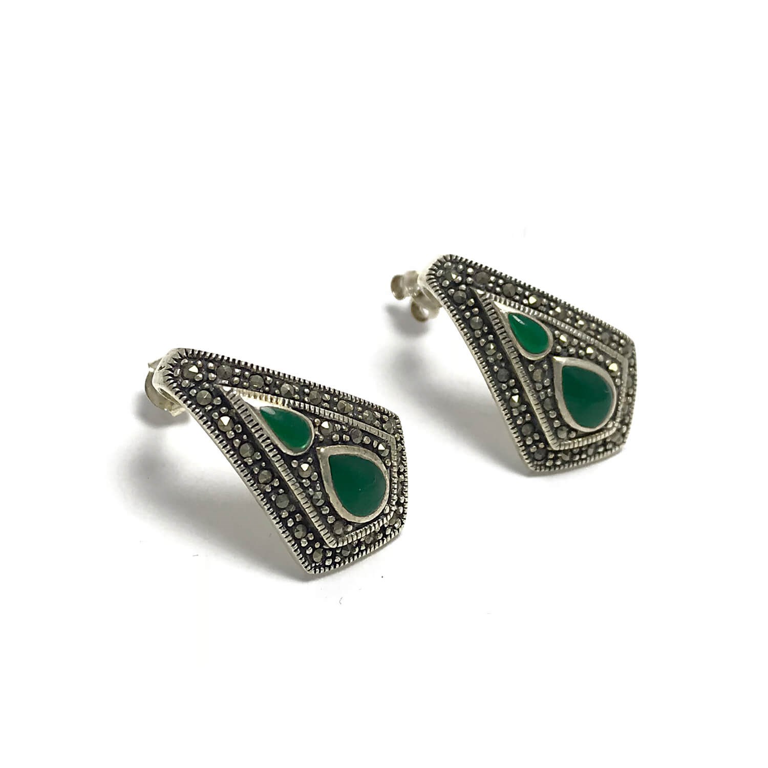 Akik Taşlı Damla Model 925 Ayar Markazit Gümüş Küpe