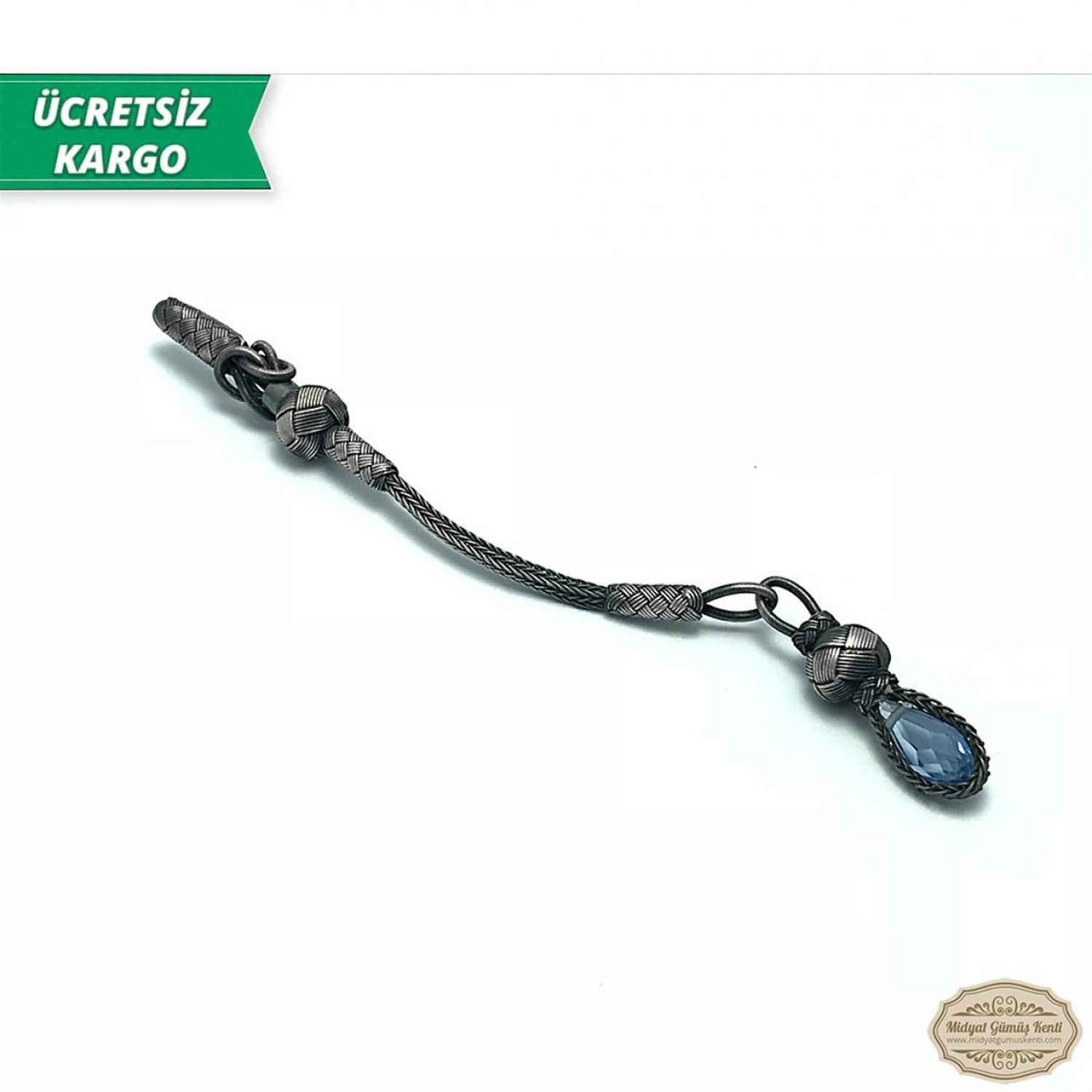 Akuamarin Taşlı 1000 Ayar Kazaziye Gümüş Tespih Püskülü