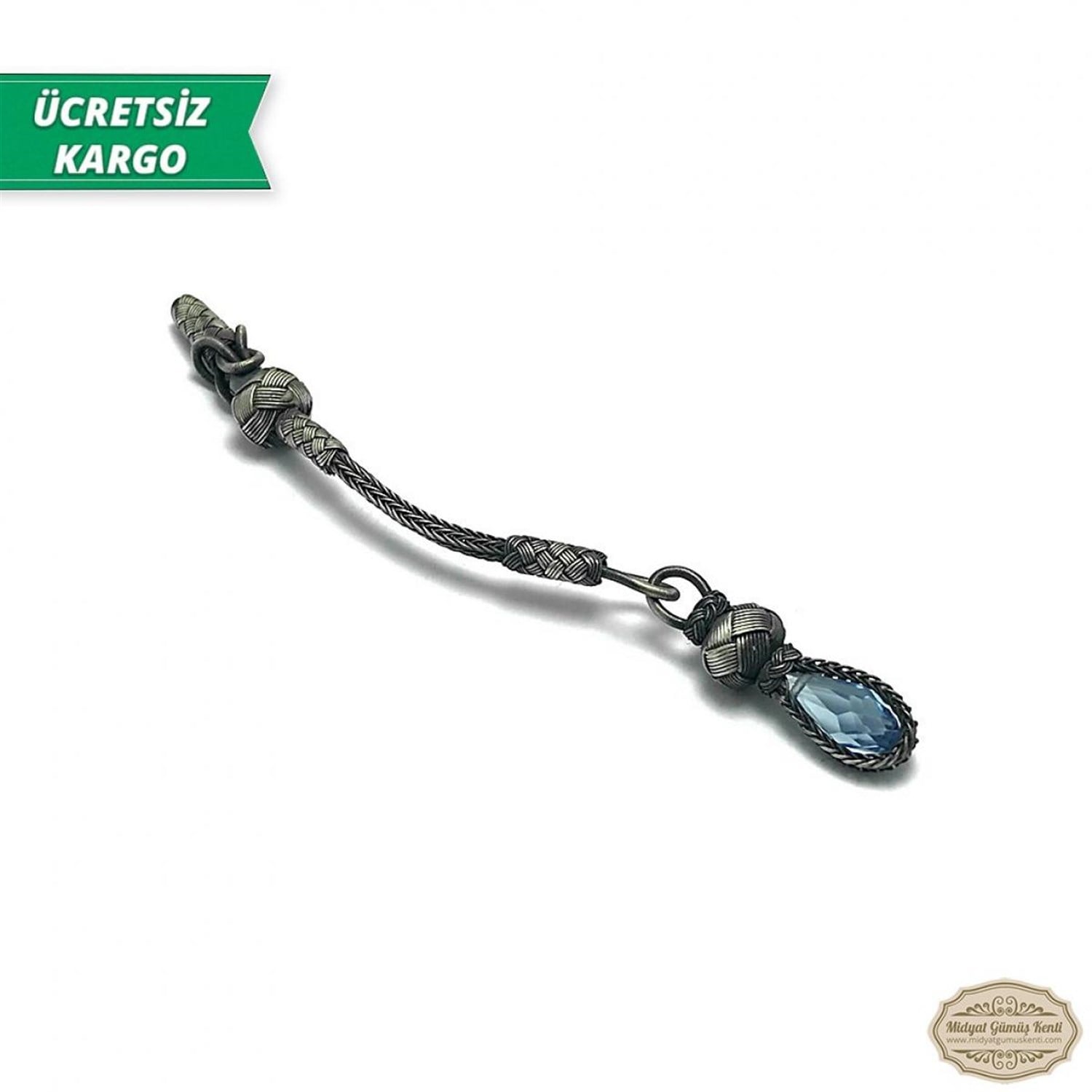 Akuamarin Taşlı 1000 Ayar Kazaziye Gümüş Tespih Püskülü