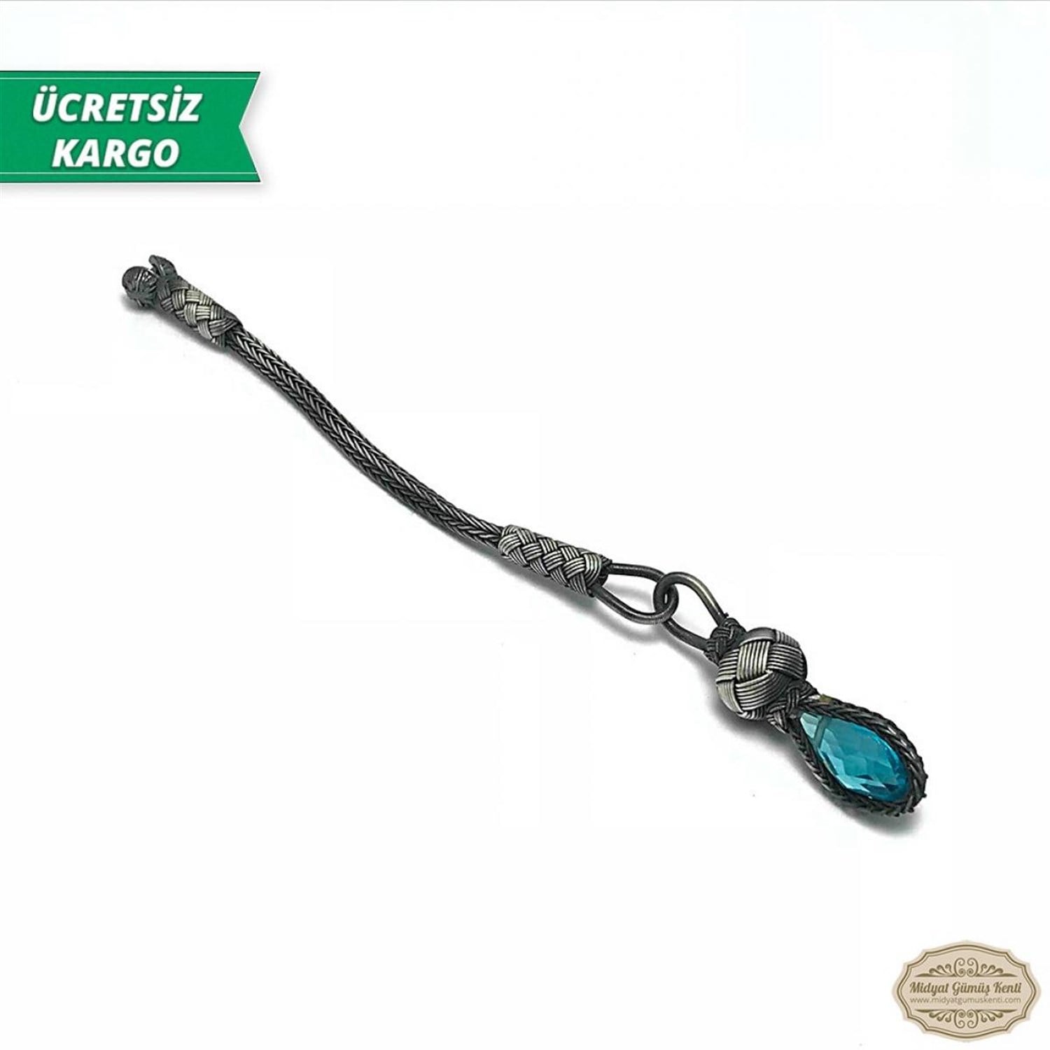 Akuamarin Taşlı 1000 Ayar Kazaziye Gümüş Tespih Püskülü