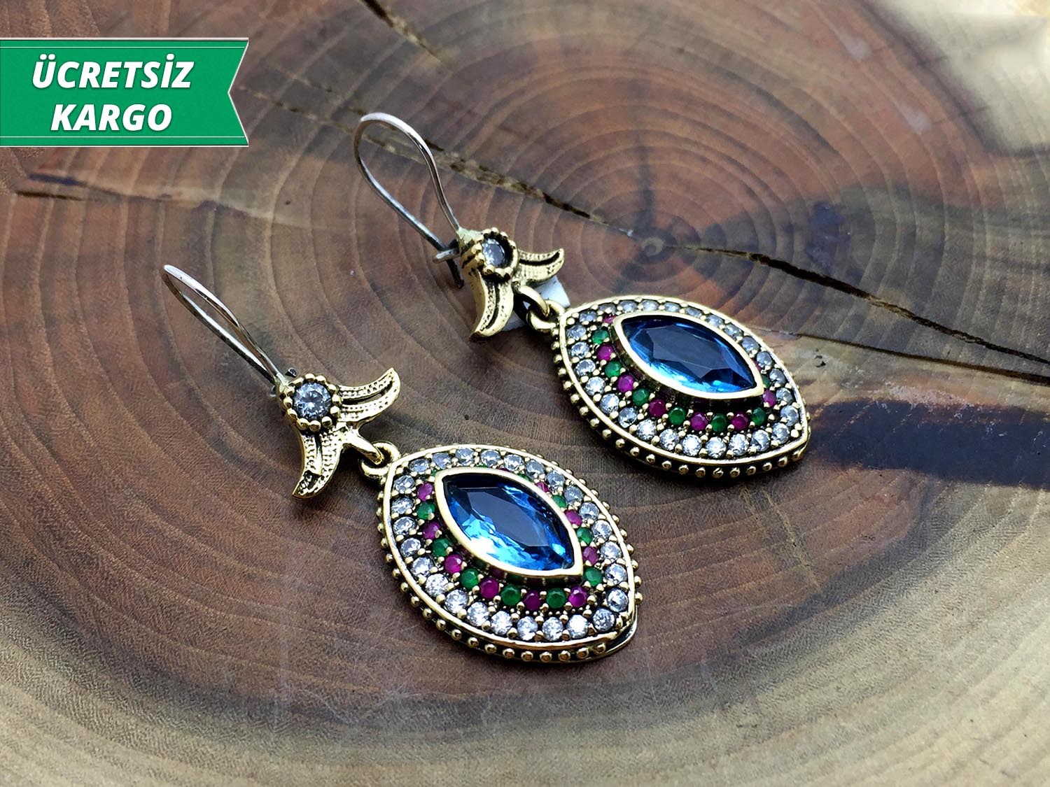 Akuamarin Taşlı 925 Ayar Gümüş Bayan Otantik Küpe