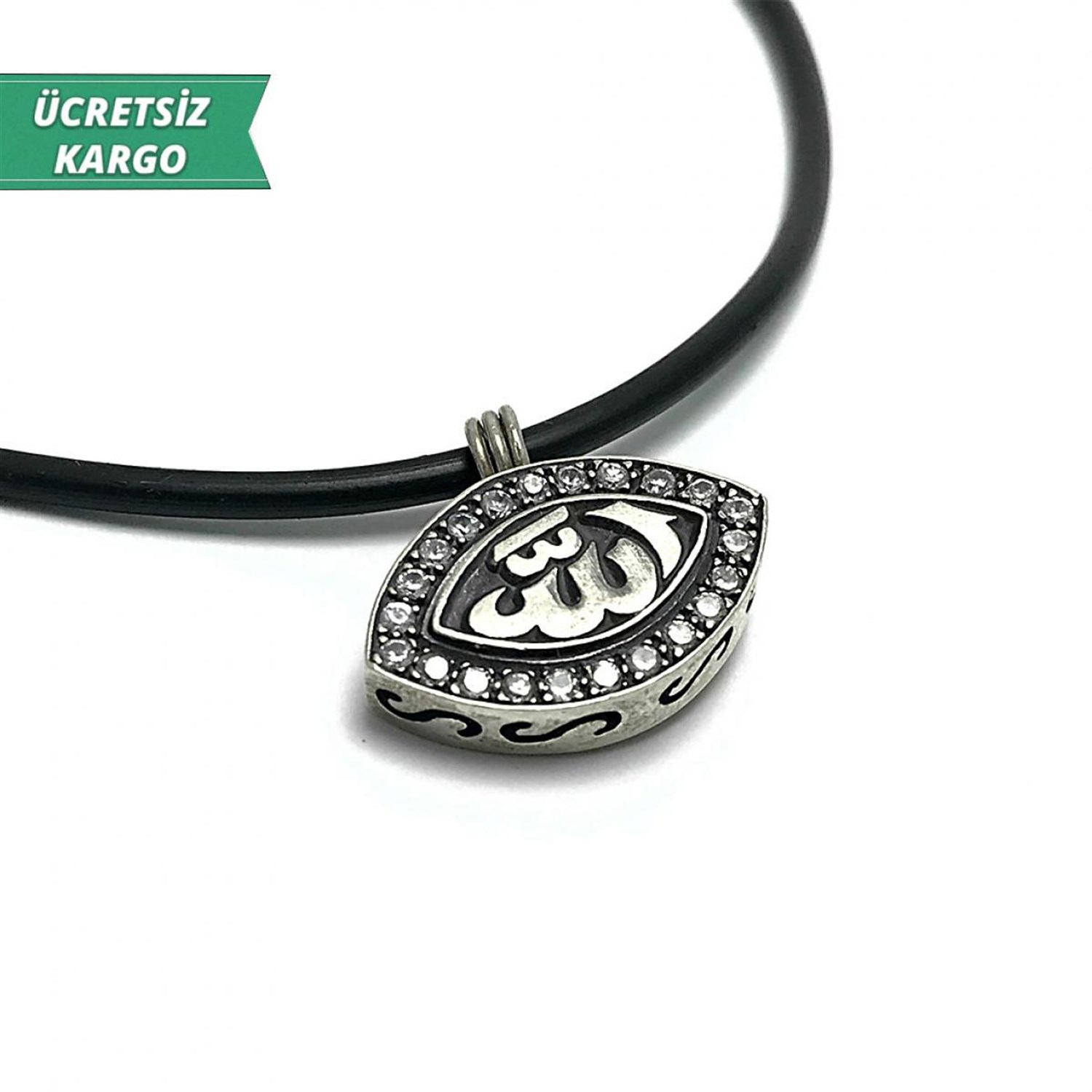 Allah Yazılı Çekik Model Erkek Bayan Gümüş Kolye Ucu