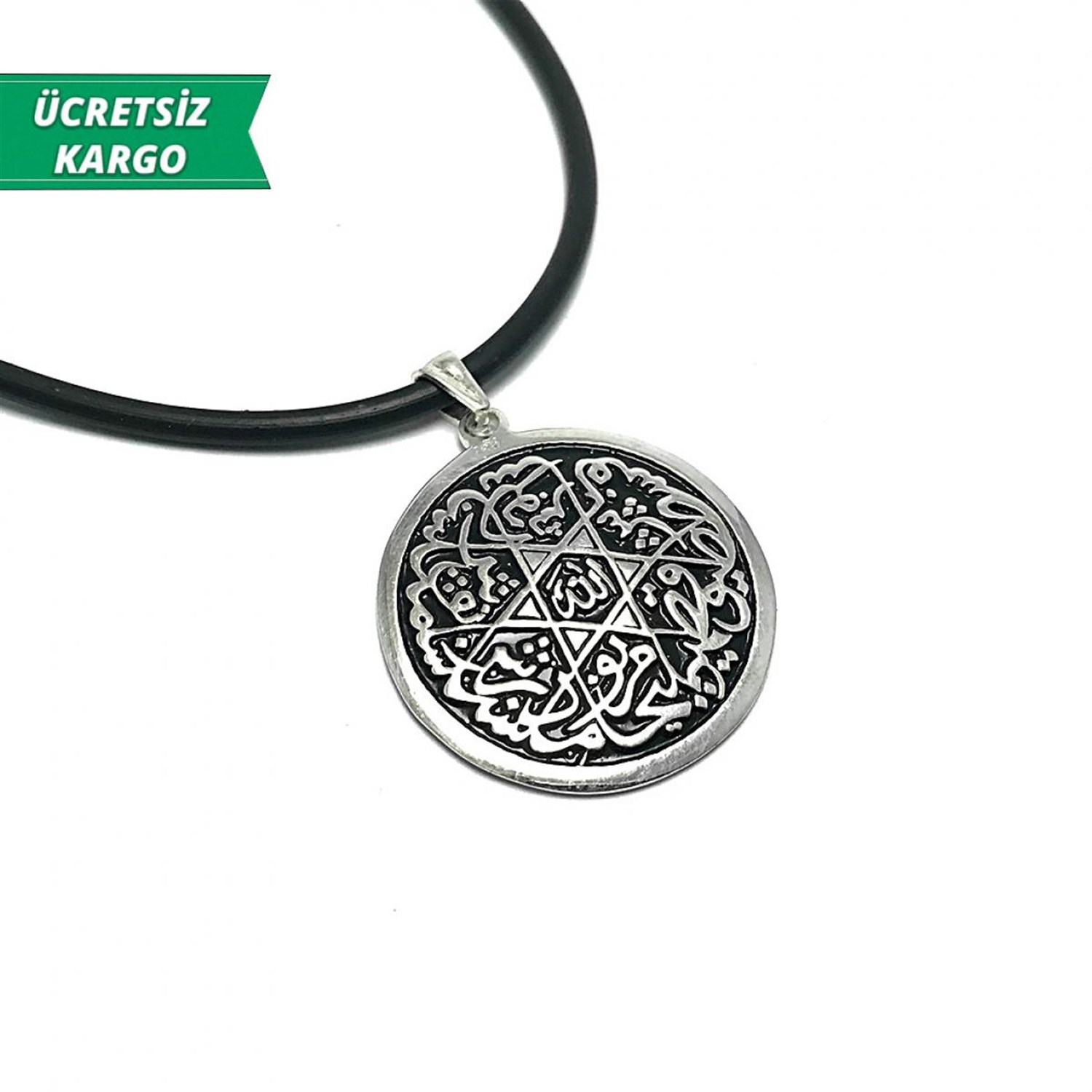 Allah Yazısı işlemeli Erkek Bayan Gümüş Kolye Ucu