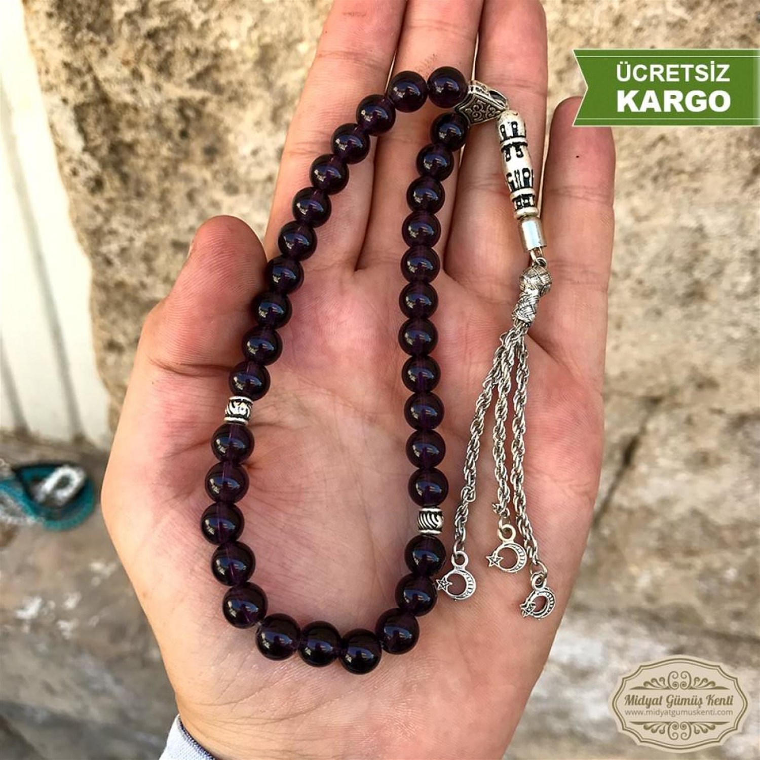 Ametist Taşlı Küre Kesim Doğal Taşlı Tesbih